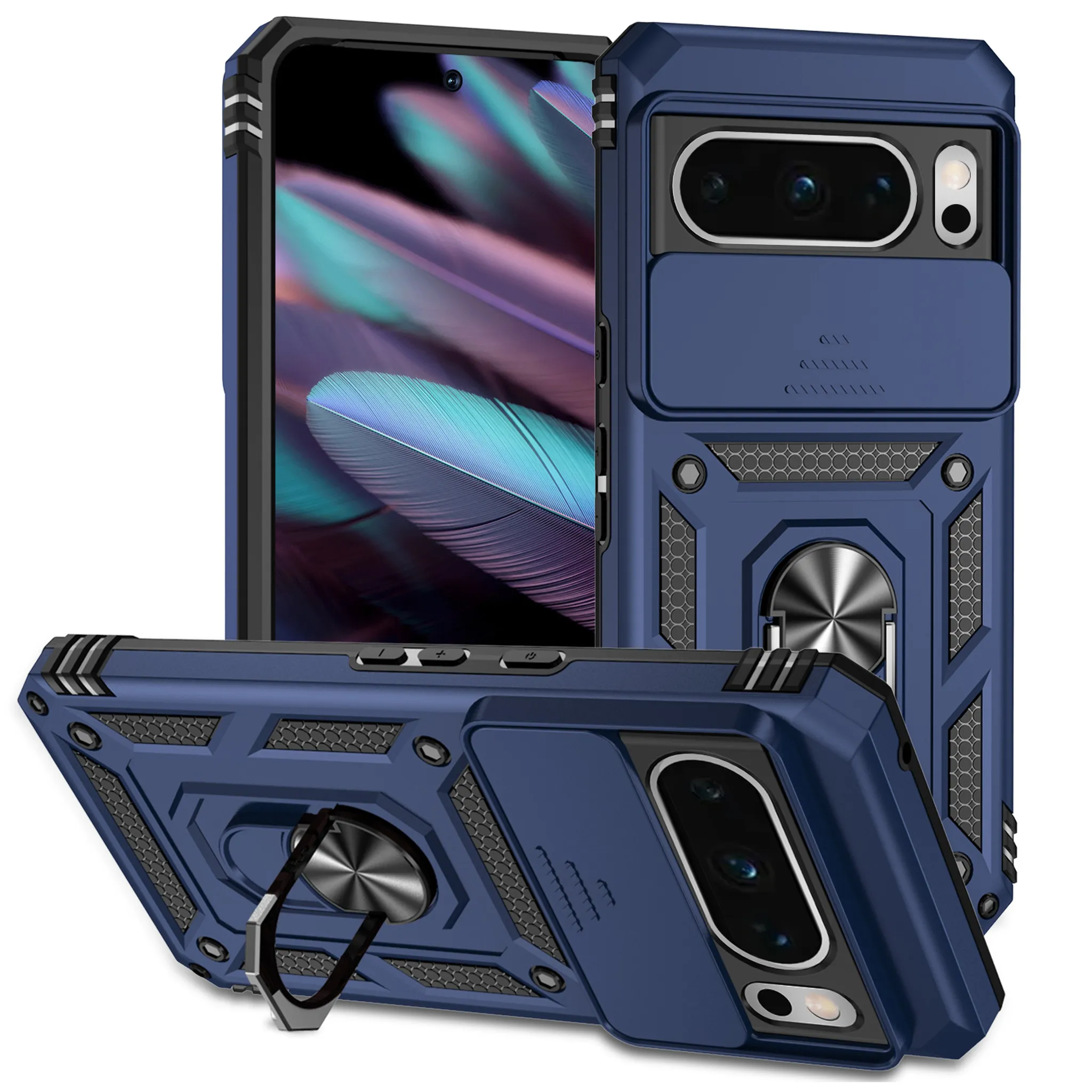 COMAKU Cover Armor Per Google Pixel 8 Con Anello Porta-cellulare E Supporto - Custodia Antiurdo TPU+PC Rosa Oro