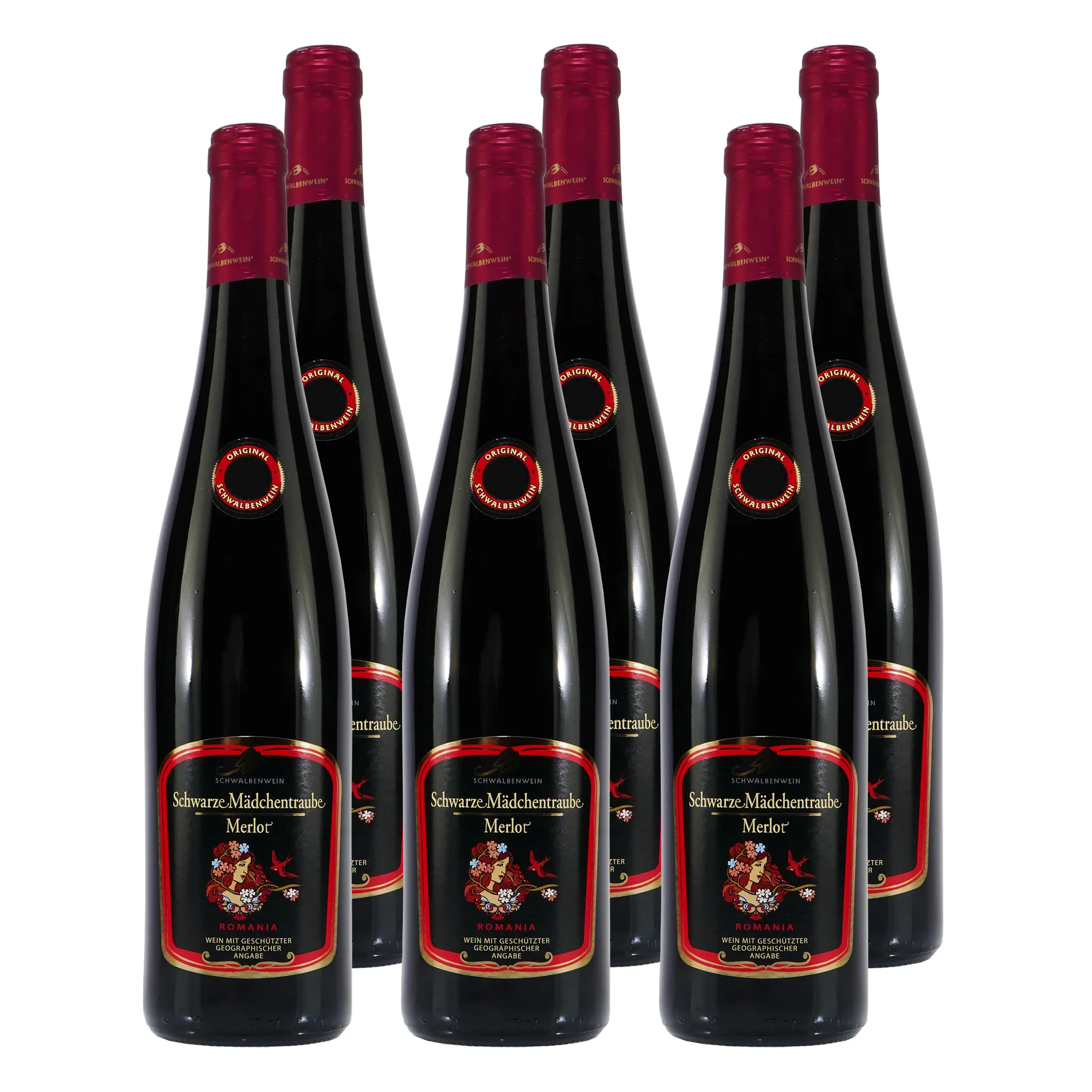 x (6 Schwarze -lieblich- 0,75L) Mädchentraube Rotwein Merlot