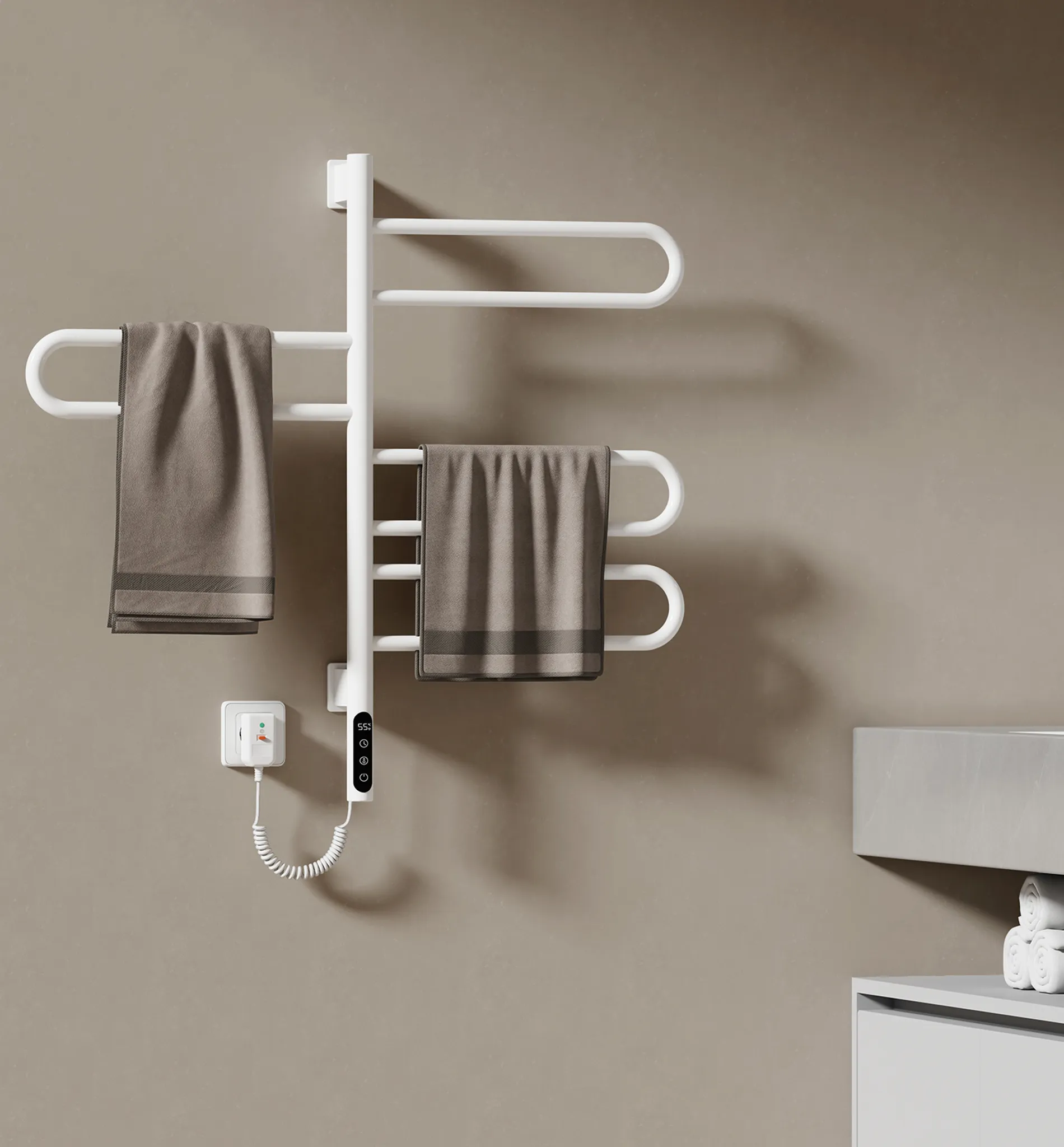 EMKE Sèche-Serviettes Électrique de Salle de Bain pivotant à 180° 78 x 43 cm, Porte-Serviettes Chauffant électrique Intelligent WiFi, Séchoir à Serviettes électrique, Blanc 130W EMKE Sèche-Serviettes Électrique de Salle de Bain pivotant à 180° 78 x 43 cm, Porte-Serviettes Chauffant électrique Intelligent WiFi, Séchoir à Serviettes électrique, Blanc 130W