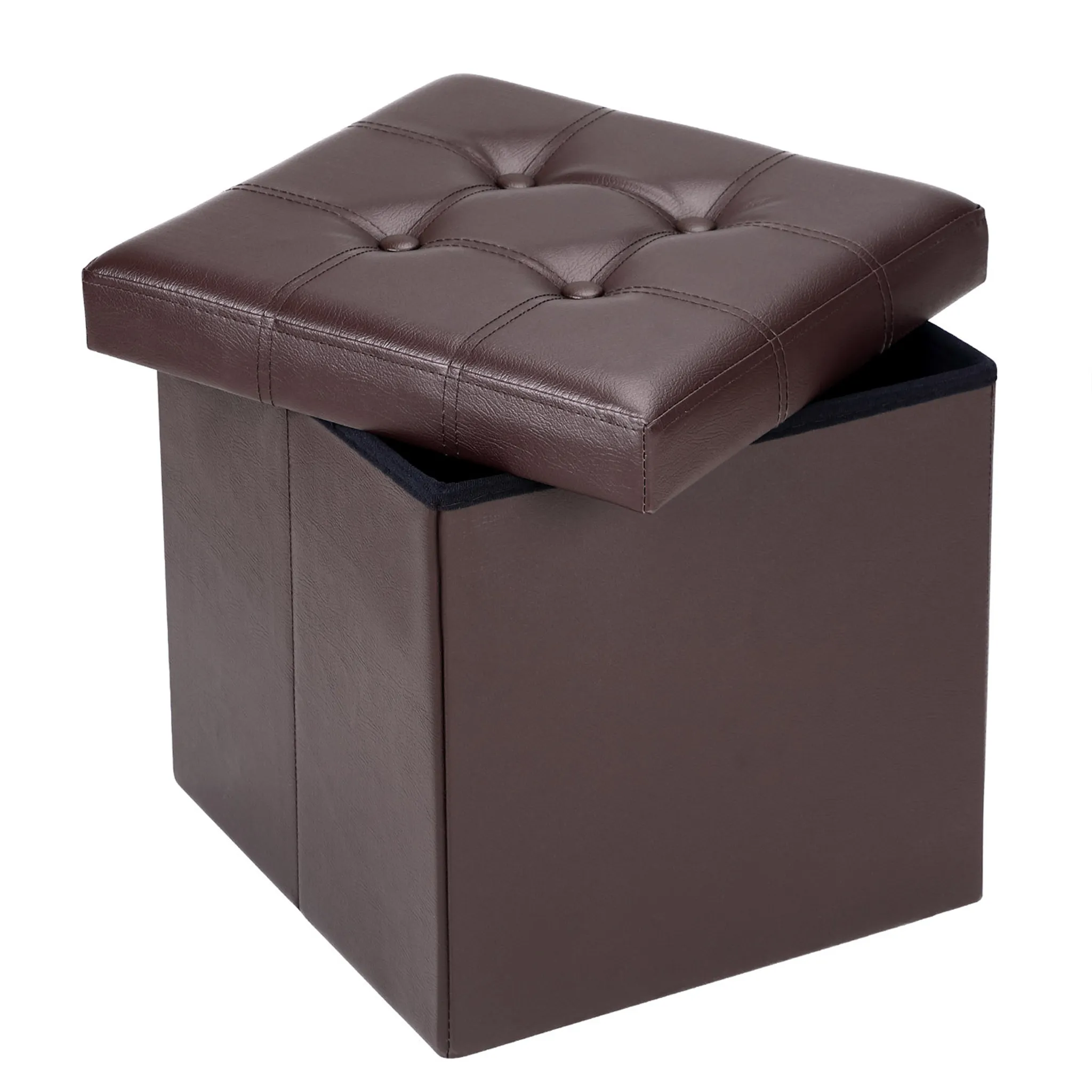 Relaxdays Sitzhocker mit Stauraum, faltbar, gepolstert, Kunstleder, 40 l,  Sitzwürfel HxBxT 38 x 37 x 37 cm, schwarz