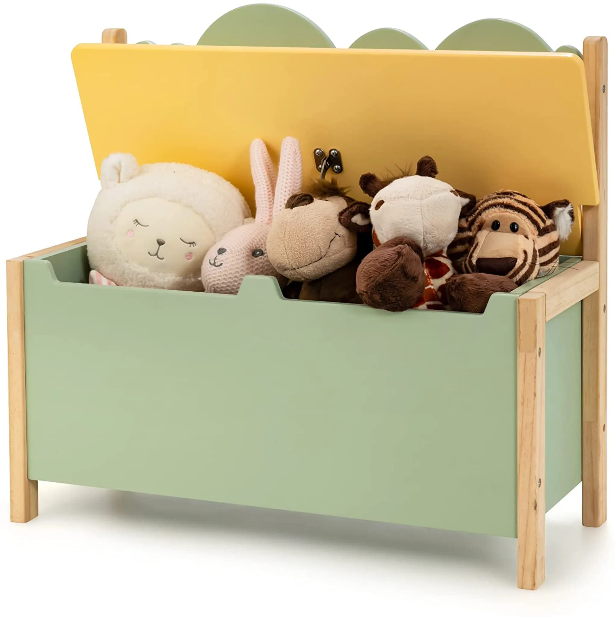 Kindertruhe, in Spielzeugkiste Holz, für Spielzeugtruhe aus Deckel, für 2 1 Kinder, Kinderzimmer Aufbewahrungsbox & Sitzbank mit Stauraum 60x26x52cm,