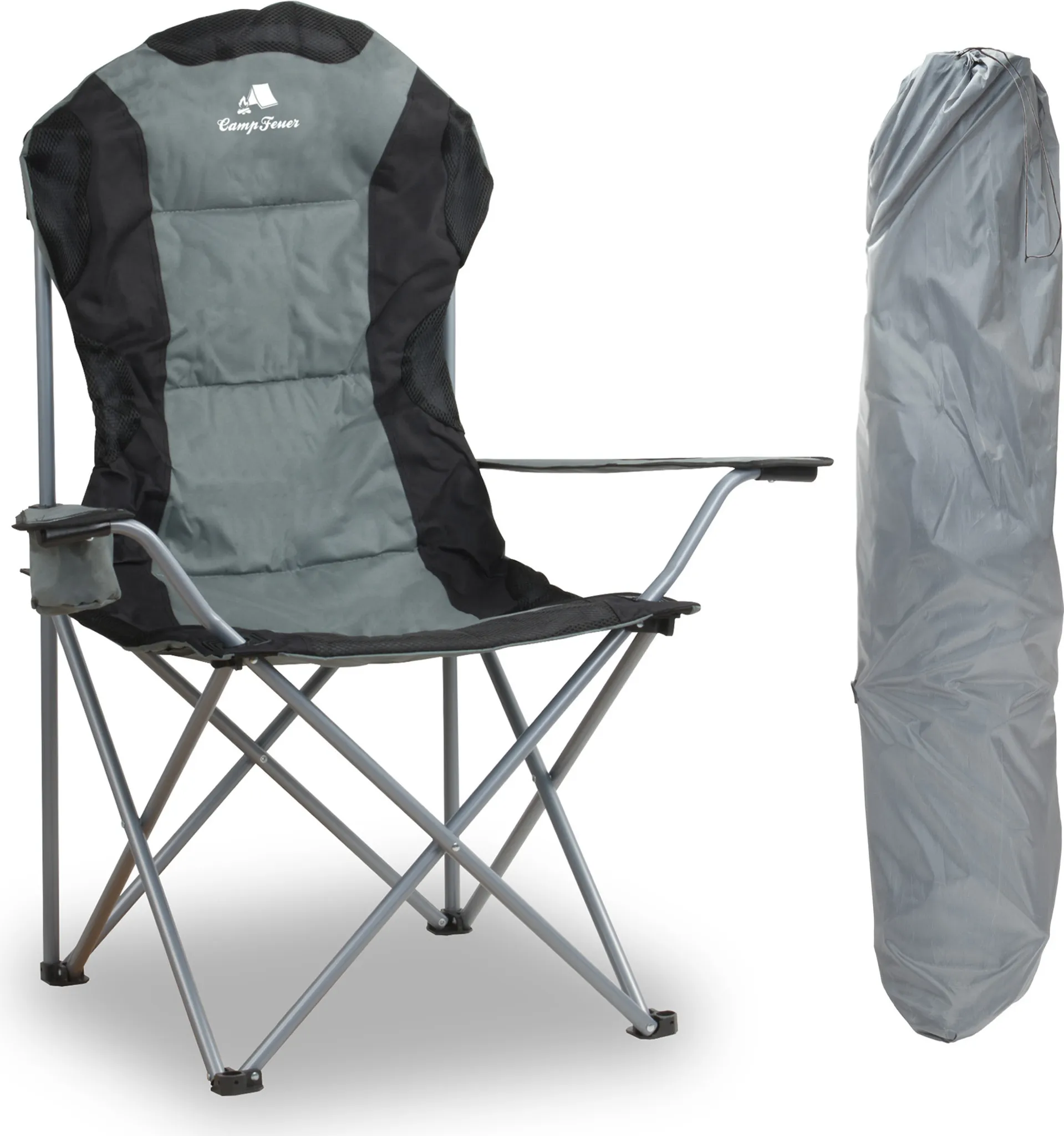 Skandika Tepsa | Comoda sedia da campeggio, festival, pesca, spiaggia, pieghevole con tavolo e scomparto termico, fino a max. 150 kg, portabevande (grigio