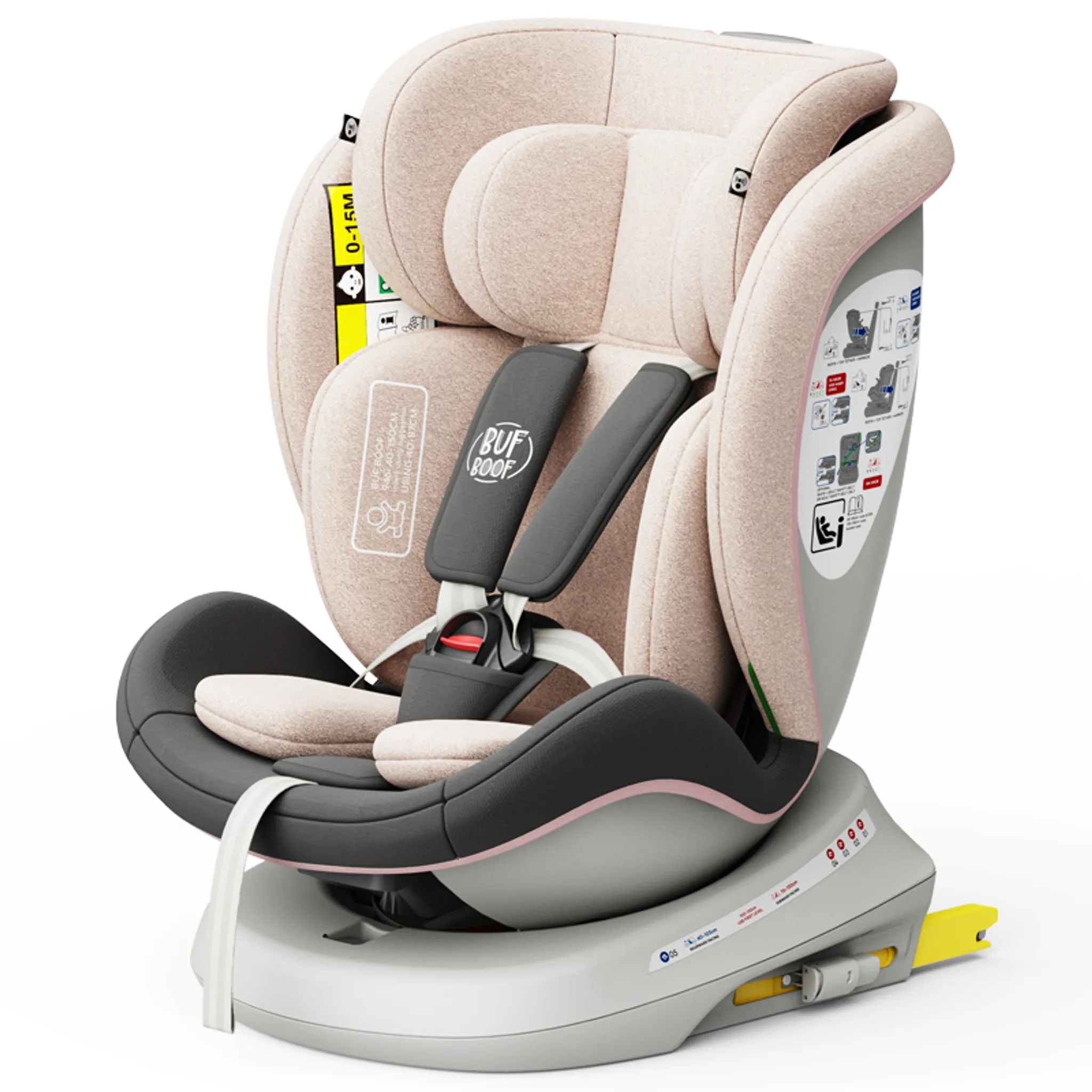 TWT I-SIZE Plus DELUXE LightPink Kindersitz mit 360 Grad drehbarem Isofix-System-BUF  BOOF 0, 36 kg