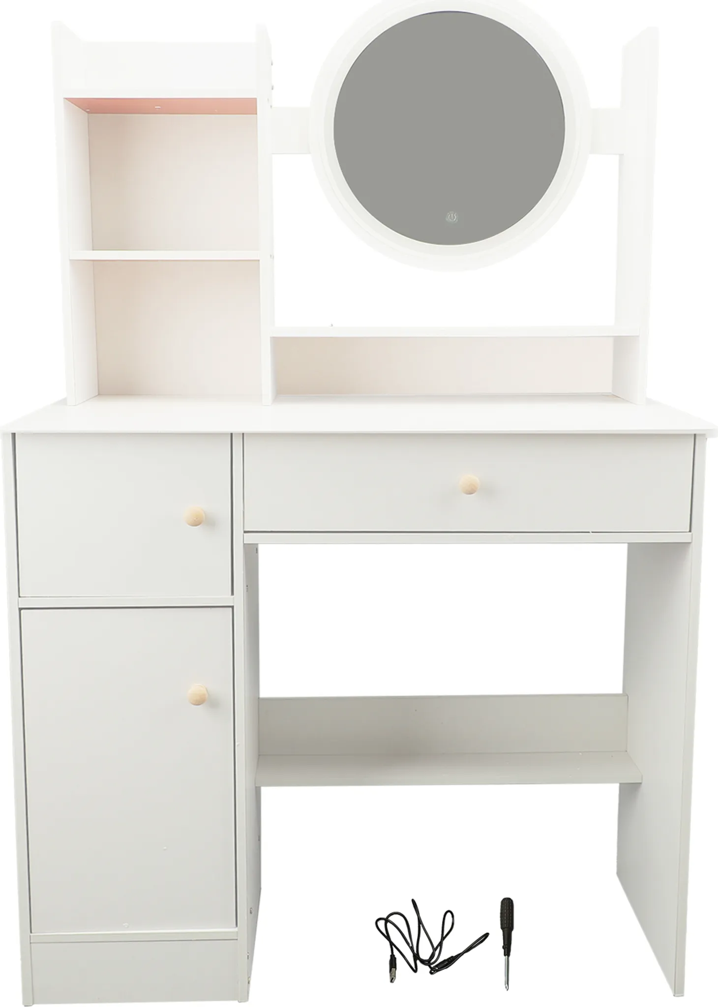 Tavolo Da Trucco Bianco Con Specchio LED 3 Colori E Cassetti – Scrivania Toeletta Con Armadio Antipolvere E Porta Gioielli - 3