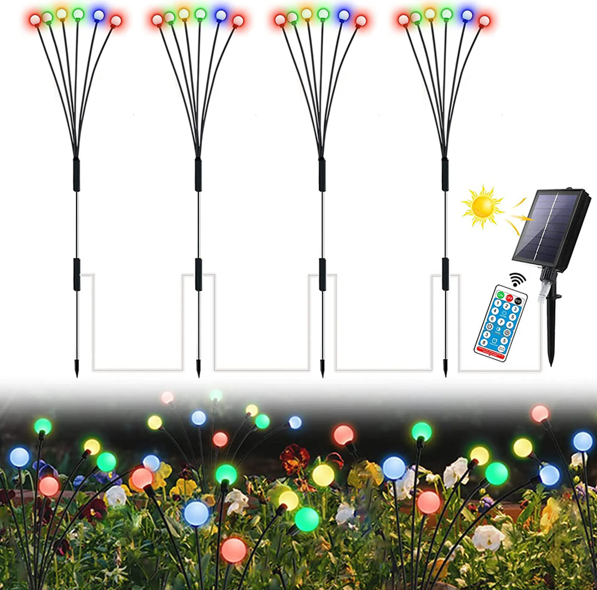 Luci solari da esterno Firefly Garden, 4 pezzi luci solari da esterno, IP65 impermeabile 8 LED luci solari da esterno fiori decorativi per giardino, terrazza, patio, cortile, bianco caldo