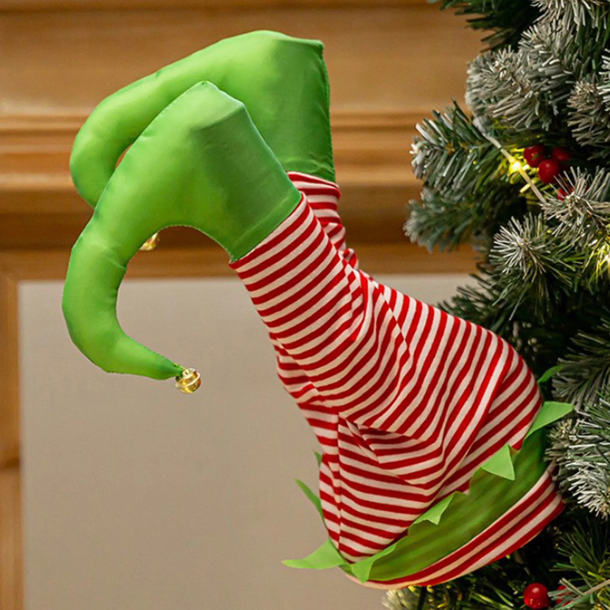 Weihnachtsbaum-Spitze Mit Beweglichen Plüsch-Elfenbeinen, 55,9 Cm - Lustige Deko Für Den Baum (grün-rot)