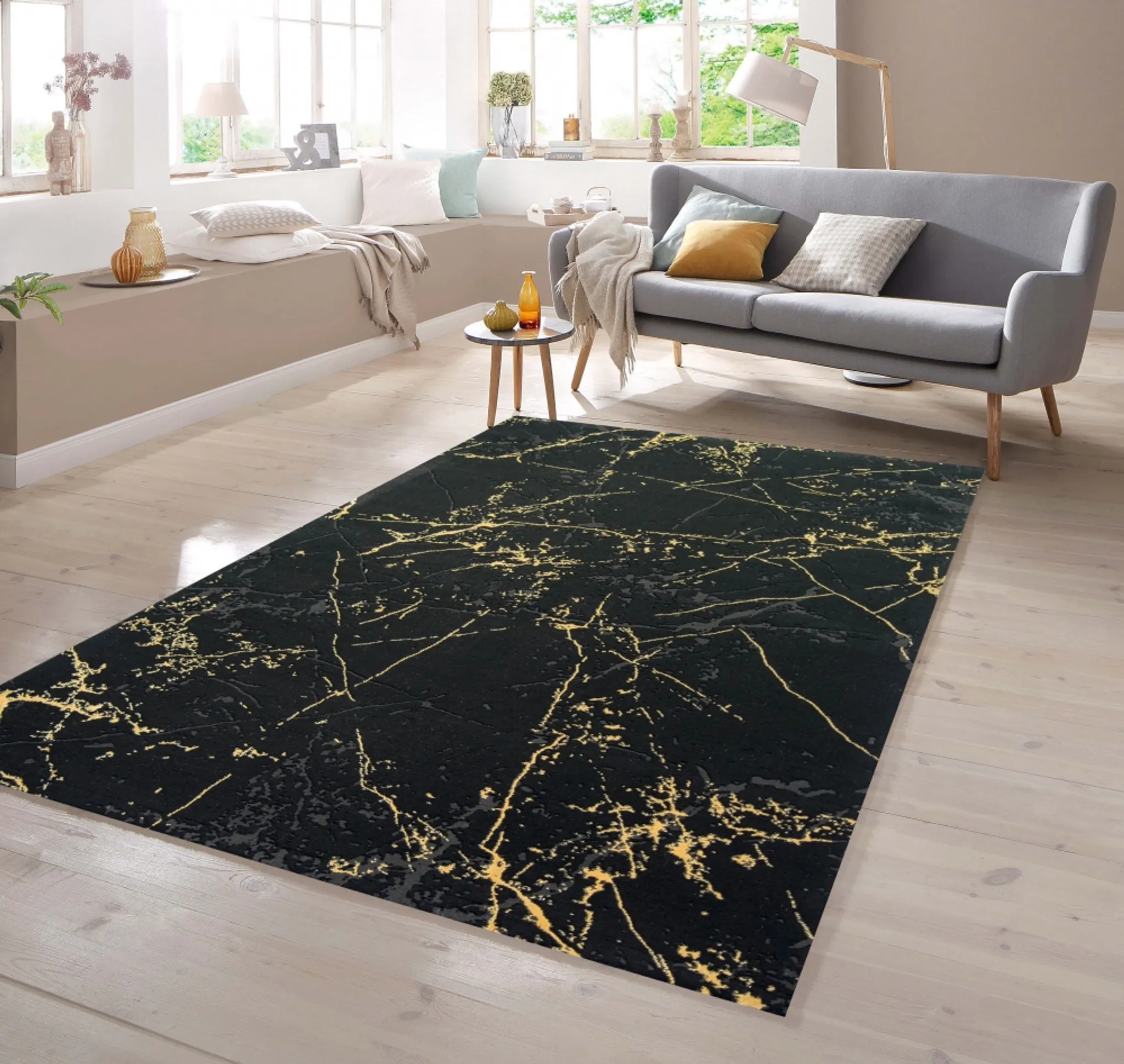 Teppich in schwarz Optik gold Größe Marmor