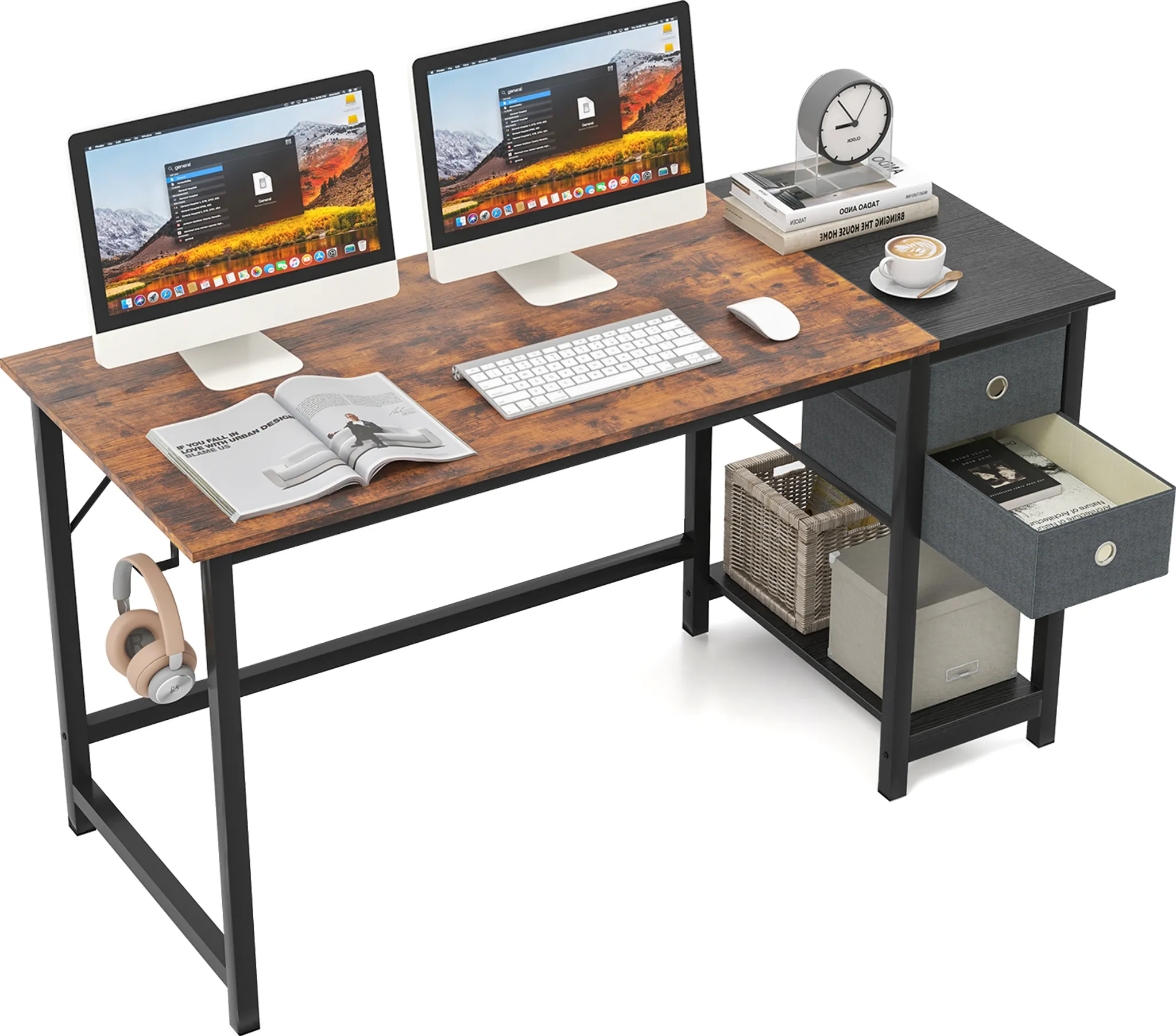 Bureau De Gaming Avec Siècle Des Lumières LED Et Prise De Courant Bureau Reversible Avec Etageres Pour Imprimante