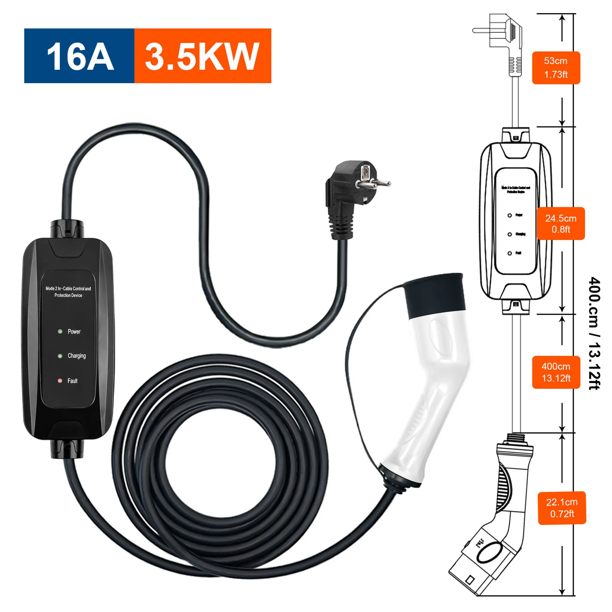 bokman Type 2 Câble de Recharge Voiture Electrique PHEV, Mode 3 / 16A /  11kW / Triphasé / 3,5