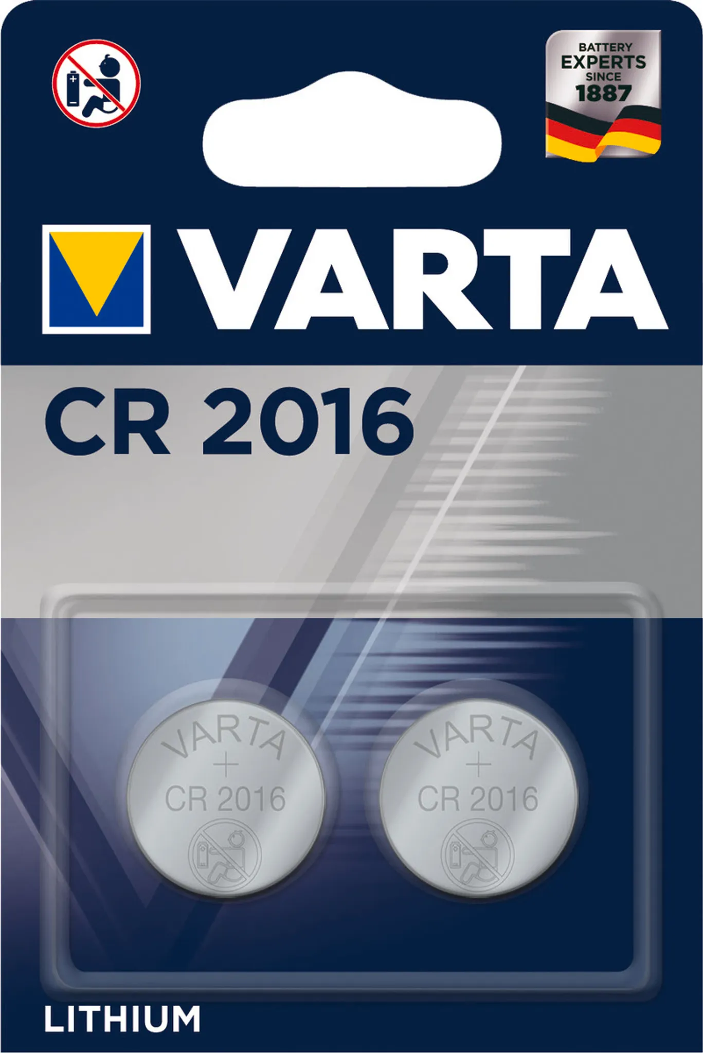 Lithium-Knopfzelle VARTA Electronics, CR 2016, 90mAh, 3V, 1er-Blister