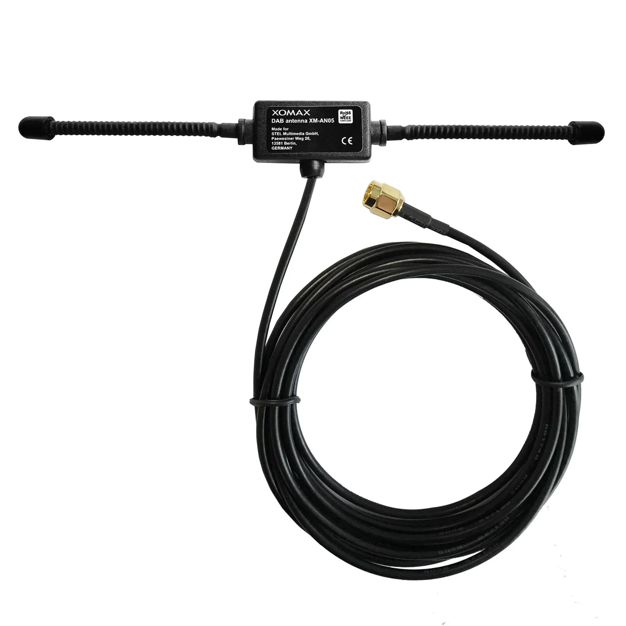  12V Antenne aktiv UKW/DAB+ mit 2 Kabeln 5m +(DIN/ISO Stecker/FAKRA/SMB  Buchse)