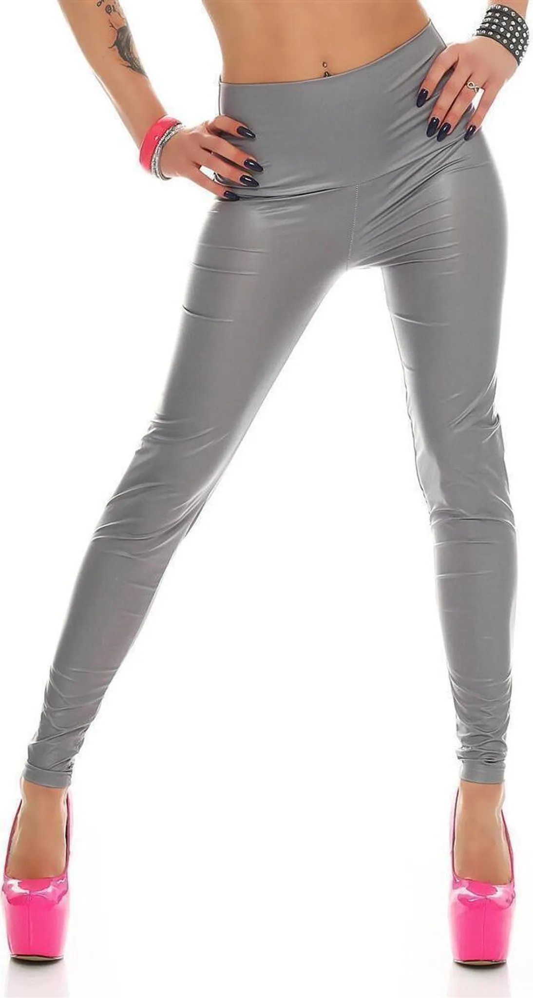 Leggings Effetto Pelle Vita Alta Nero Opaco – Taglie 34-40, Stretch, Lavabili In Lavatrice