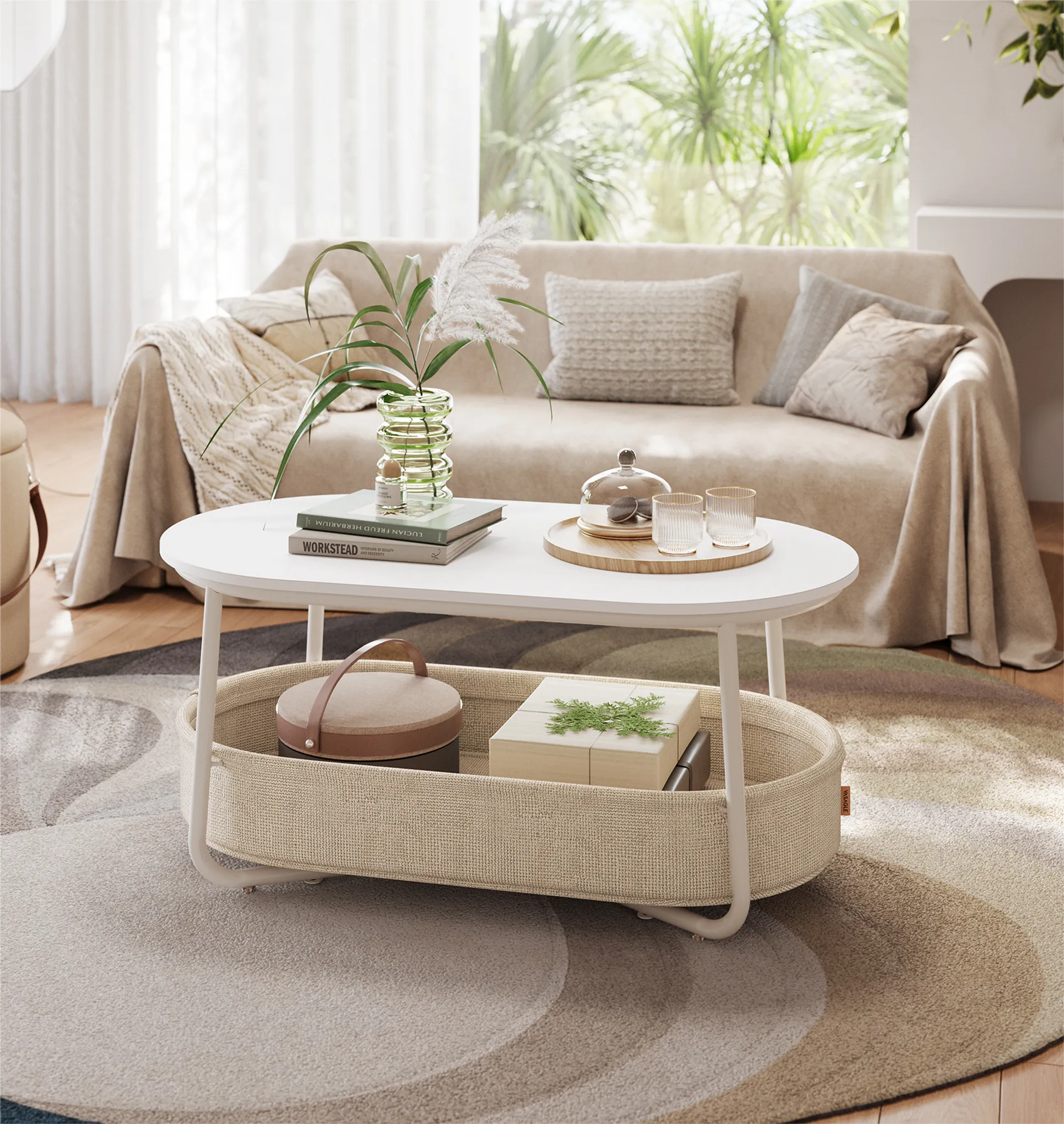 VASAGLE Beistelltisch, modern mit Stoffkorb für Wohnzimmer