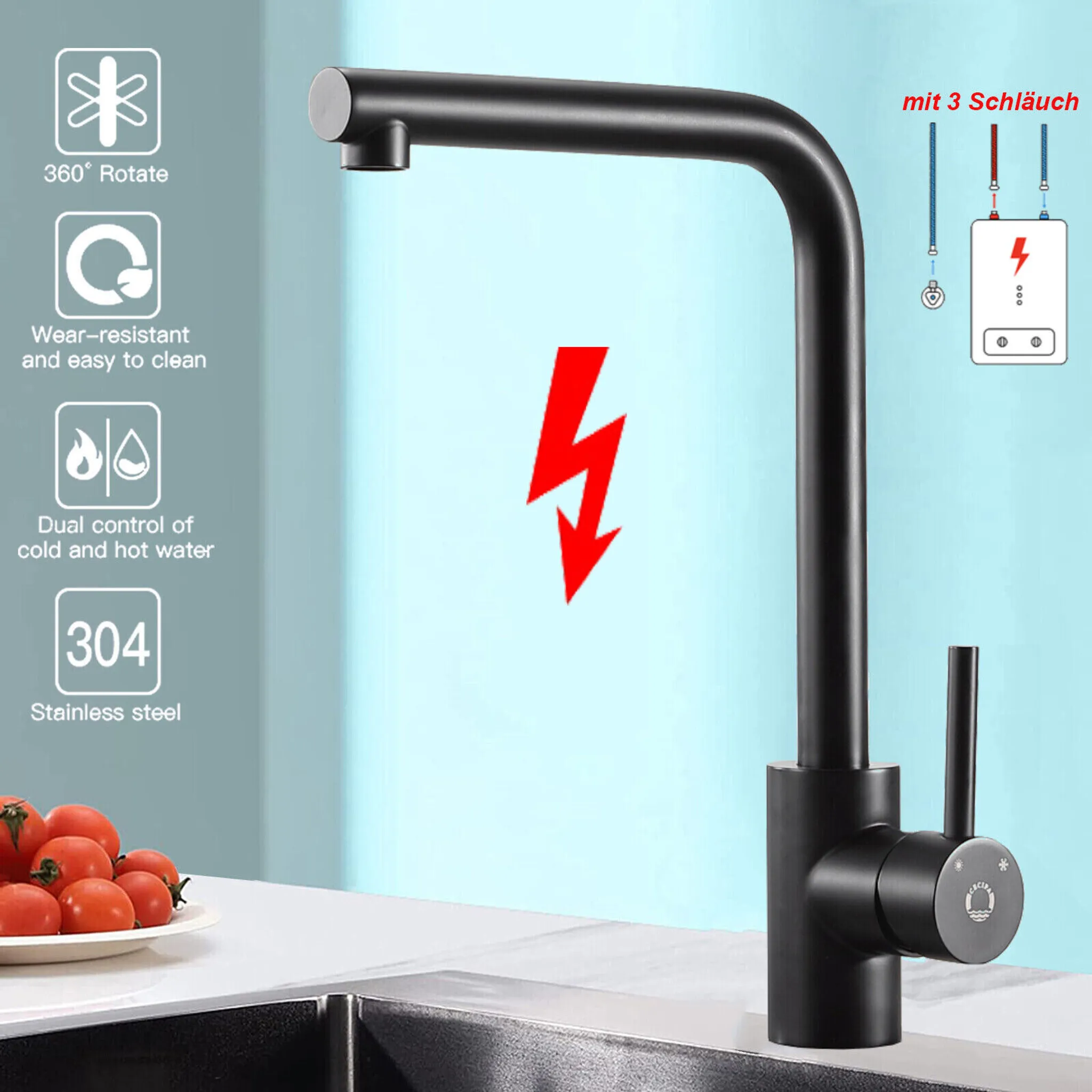 CECIPA Niederdruck-Küchenarmatur In Schwarz – Praktisch, Ausziehbar & Spart Wasser