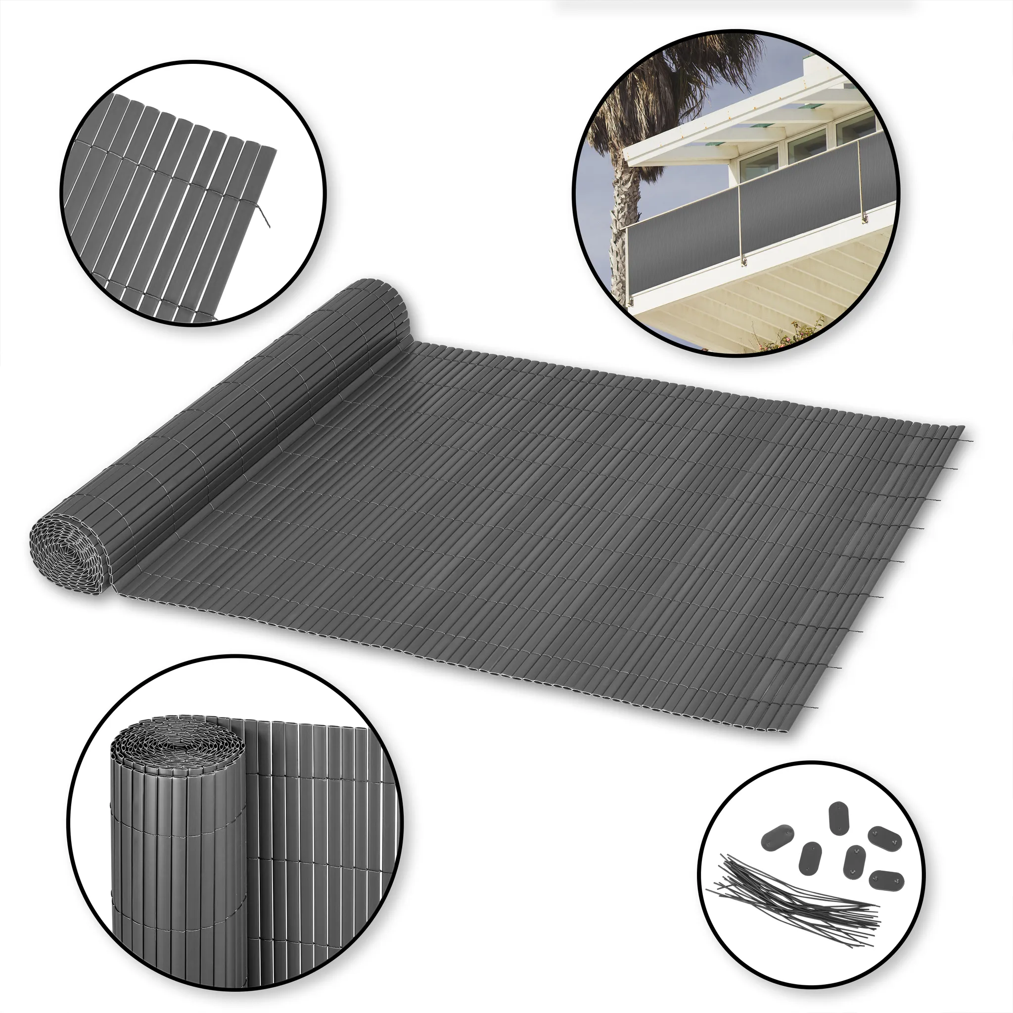 Balkon Sichtschutz 140x800 Cm, Anthrazit – Wind- & UV-beständig, Für Terrasse, Pool & Garten, Inkl. Montagematerial