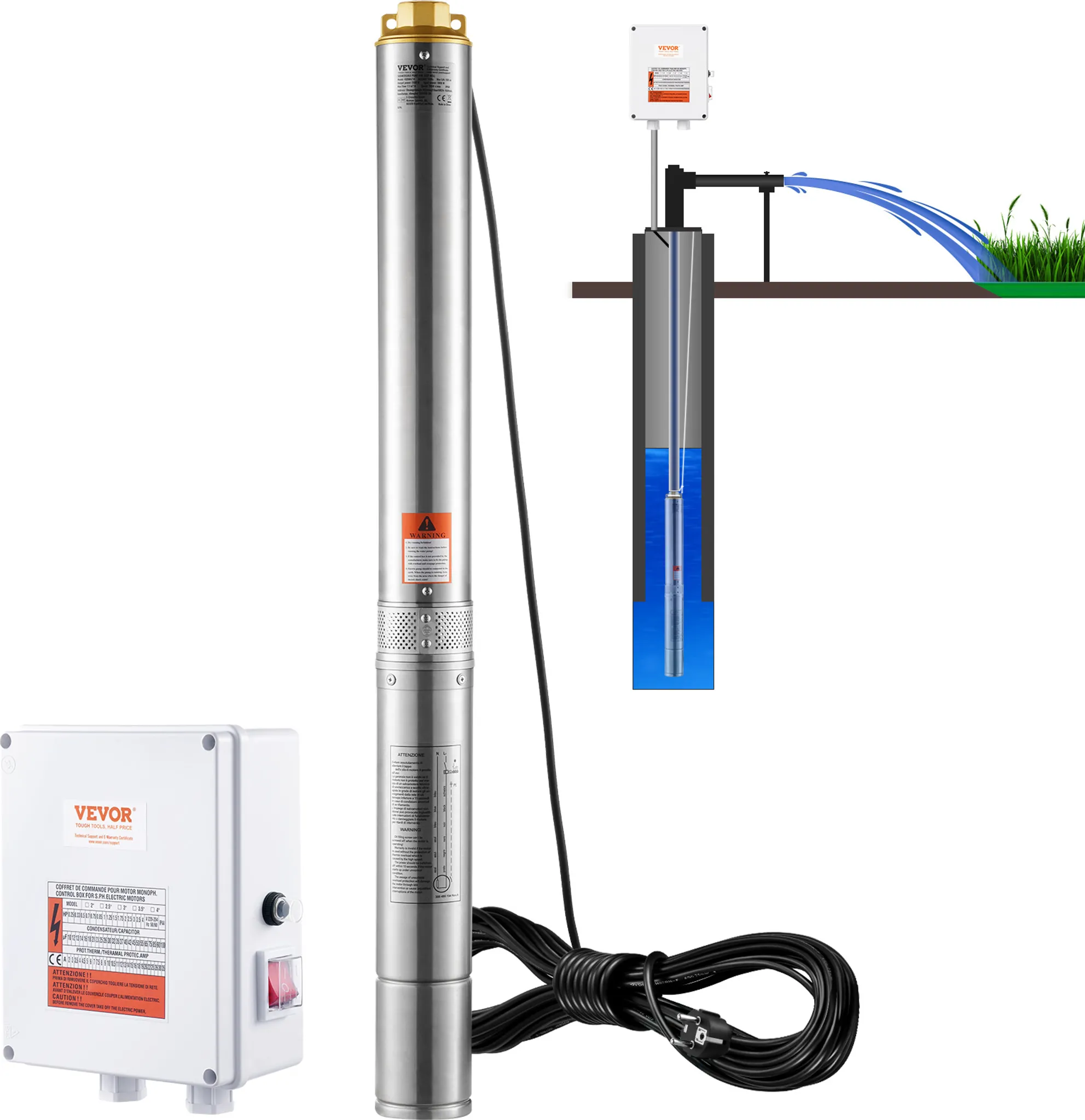 Pompa Sommersa Acque Chiare VEVOR Pompa Sommergibile Per Pozzi Profondi Pompa Acqua In Acciaio Inox 550 W 35 L/Min 108 M | Leroy Merlin Pompa Di Sentina - Foto 2