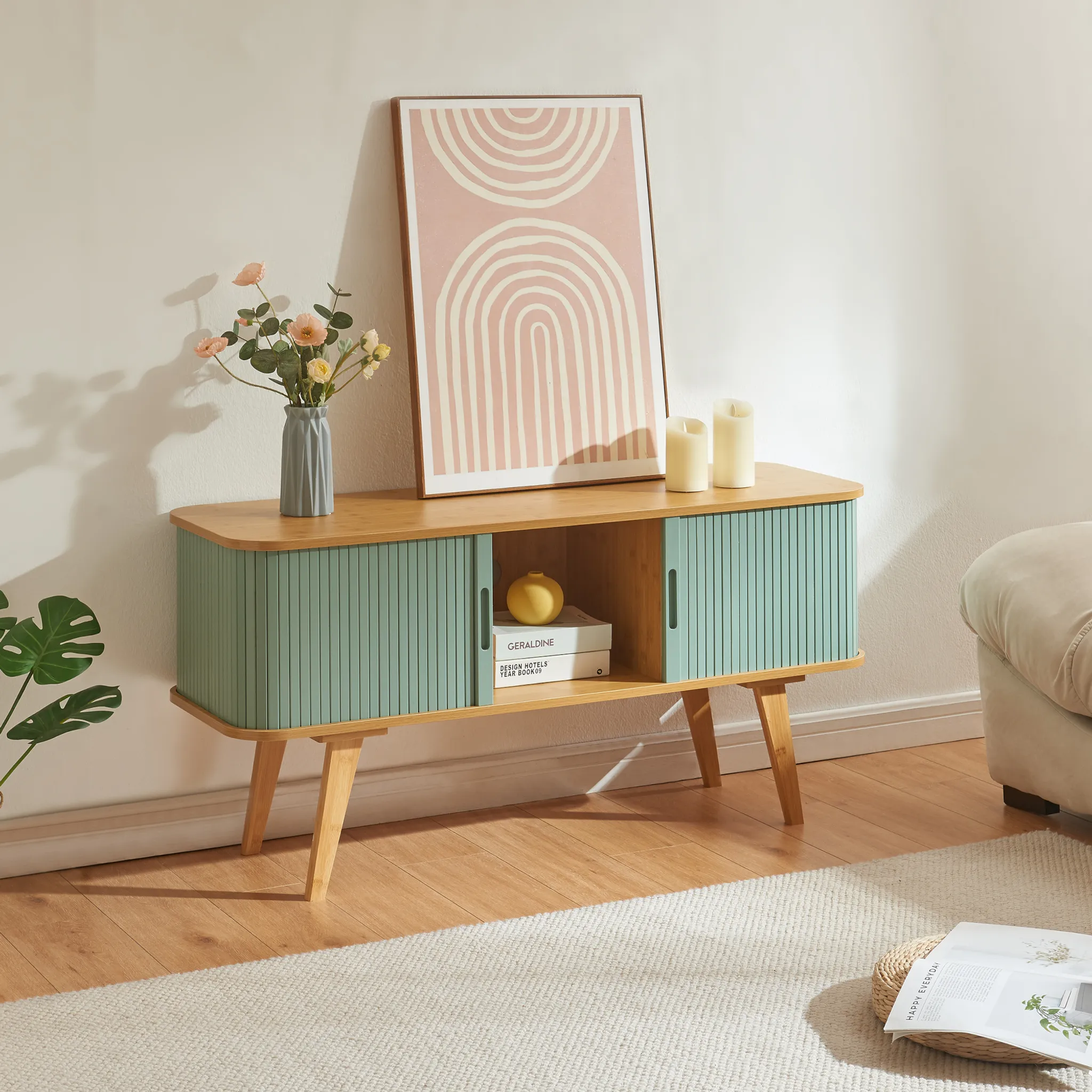 Selsey Lammelo Cassettiera 2 Ante In Melaminico Bianco Con Gambe Dorate | 92 Cm