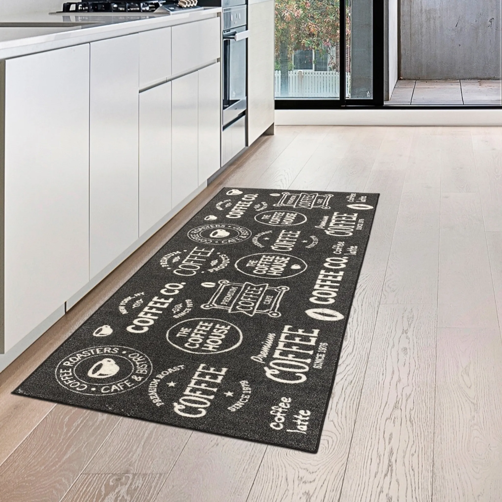 Teppich-Traum Runner da cucina in beige con supporto in gel e scritte in nero e marrone Coffee Cappuccino Espresso Macchiato Dimensione 67x180 cm, Dimensione 67 x 180 cm