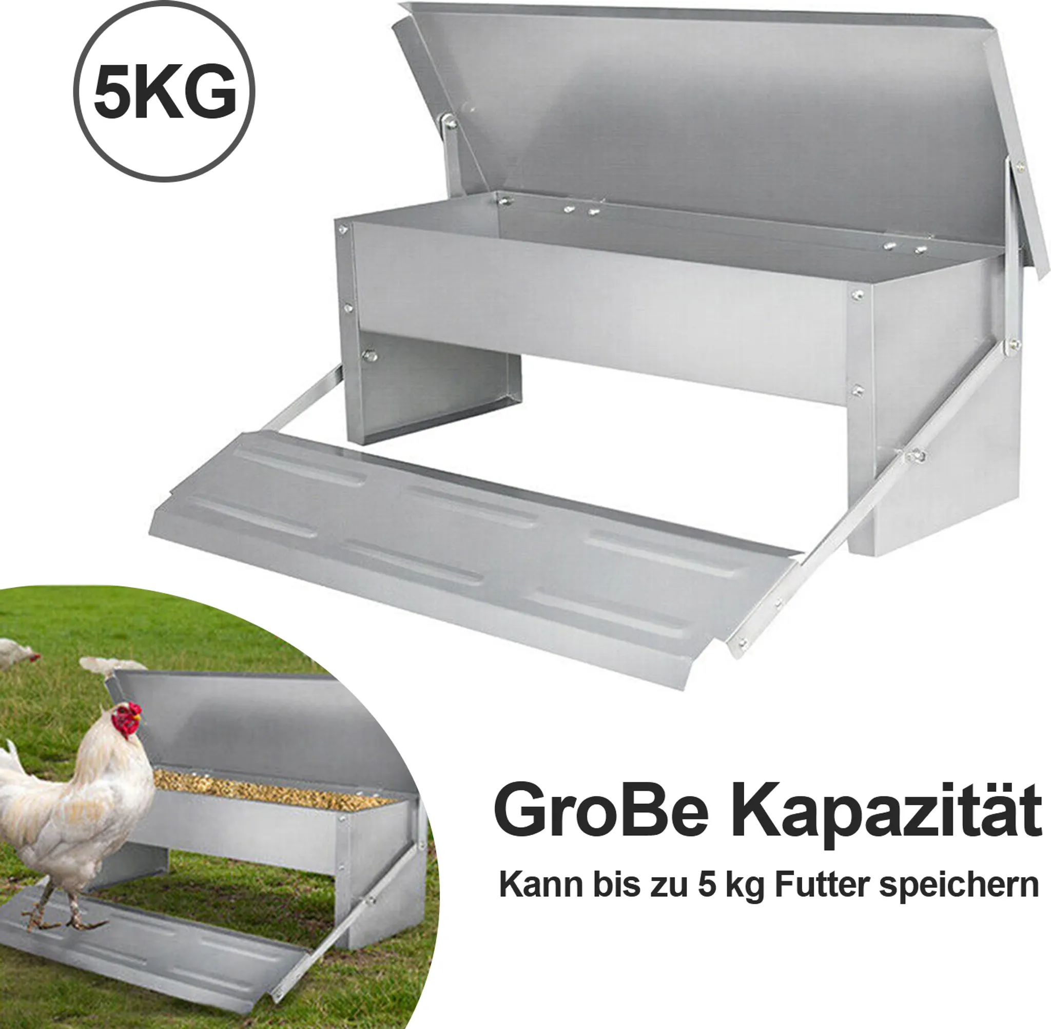 Hühnerfutterautomat 5 Kg – Verzinkter Stahl, Aut Produktbild-Vorschau 3