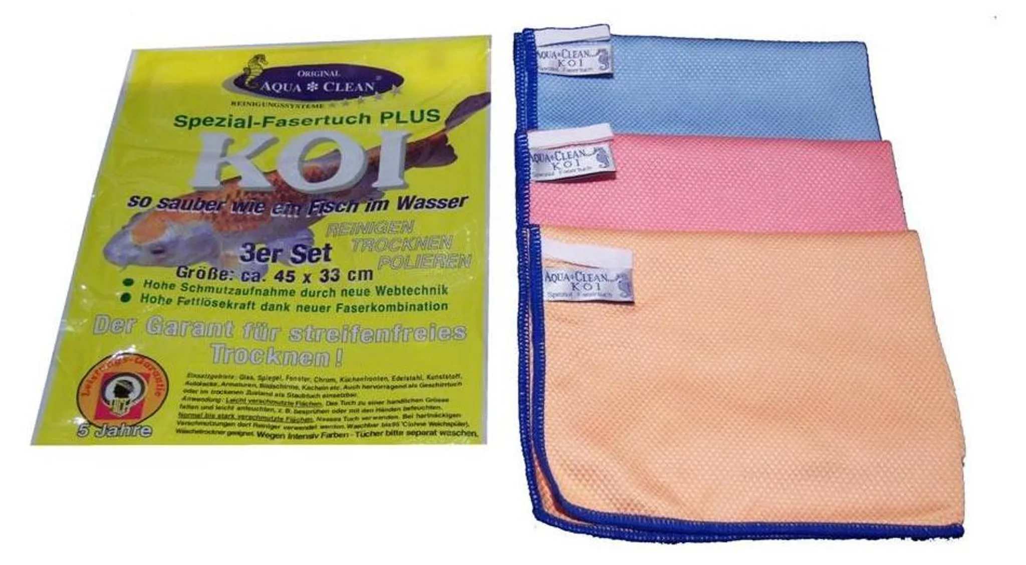 Aqua CLEAN Koi Spezial Fasertuch – 3er Set, 33x45 Cm, Fusselfrei