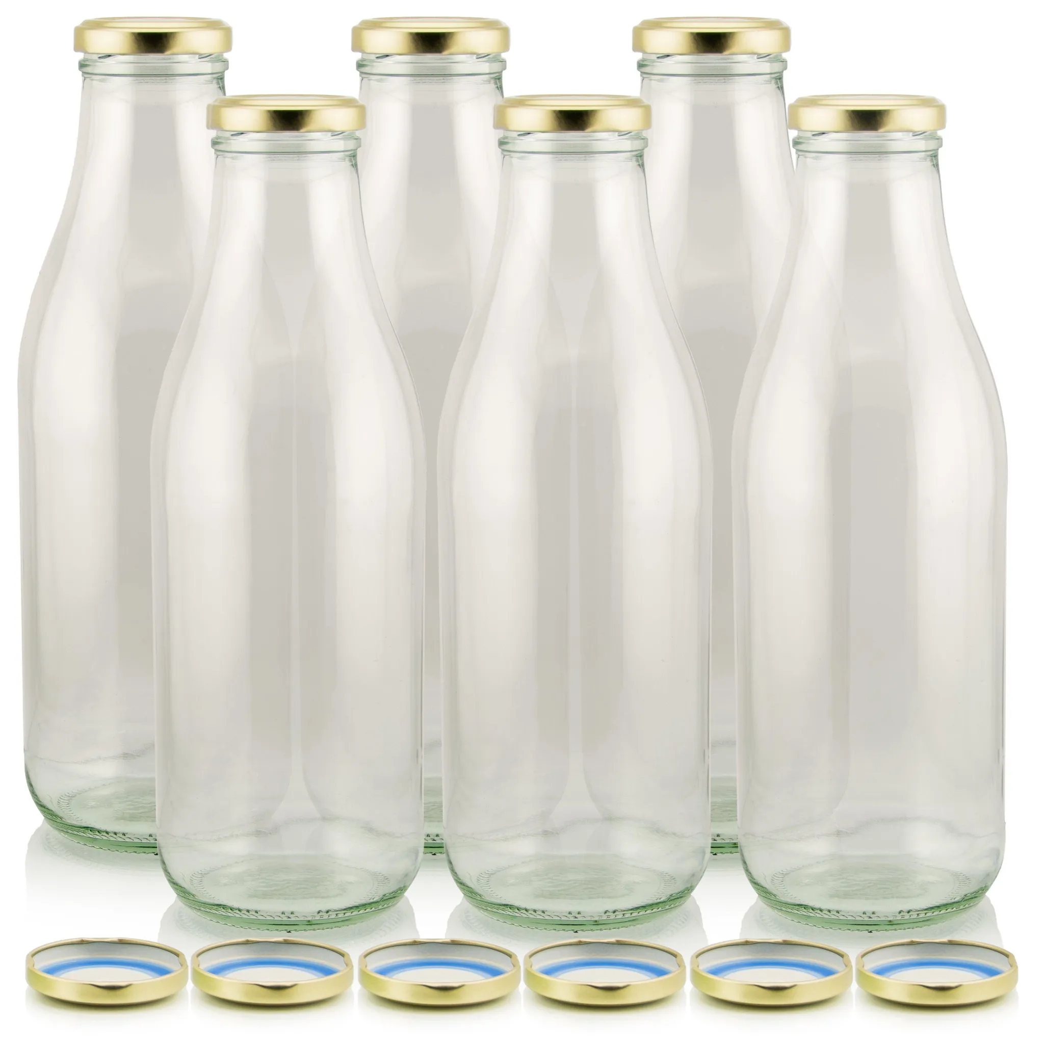 Milchflasche 1 Liter Glasflasche transparent mit 6 Flaschen