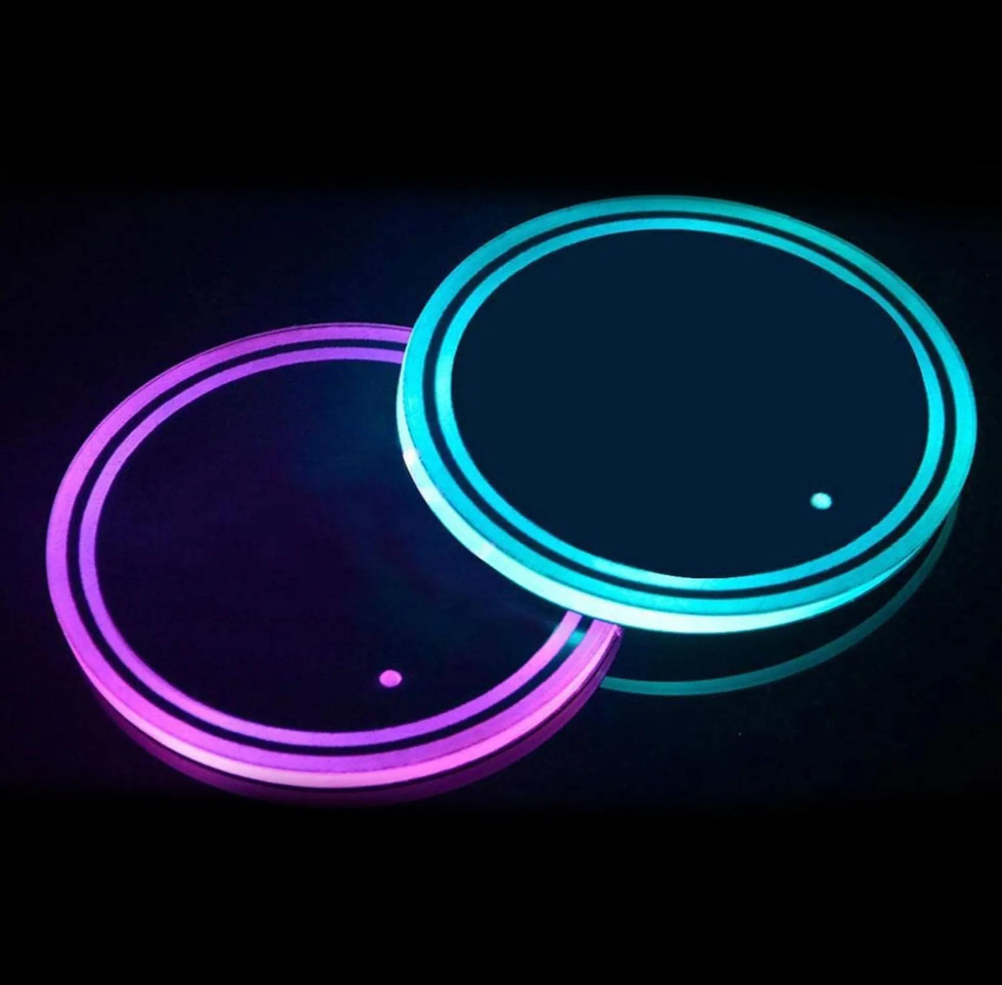 4er-Set LED Untersetzer rund 10cm Acryl, mehrfarbig bunt blinkend