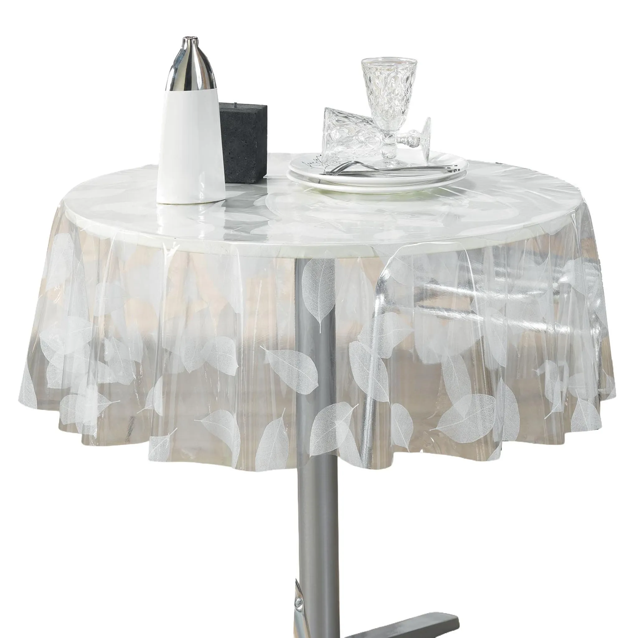 Runder transparenter Tischdecken FEUILLE WHITE, Ø 140 cm
