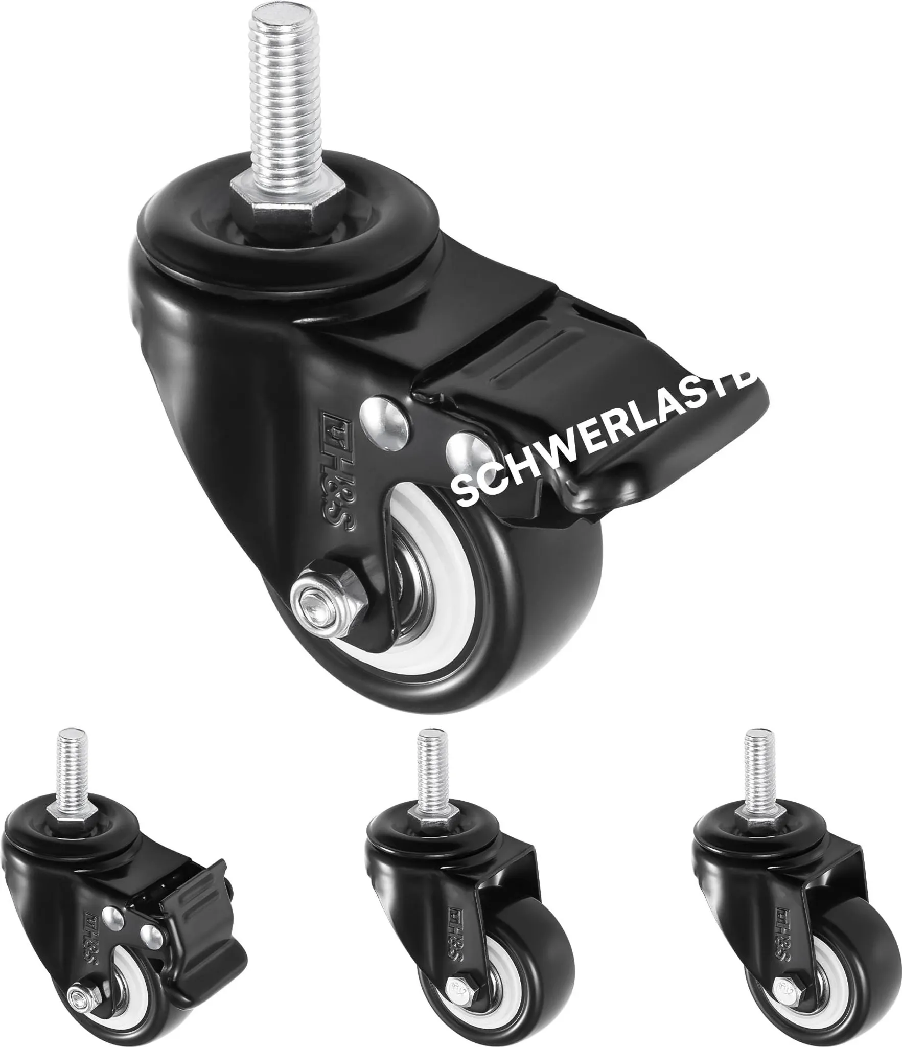 4x ASRINIEY Schwerlastlenkrollen 50 Mm Mit Bremse – 75 Kg Pro Rolle, Leise, Spurlos, PU-Reifen, Für Möbel & Paletten