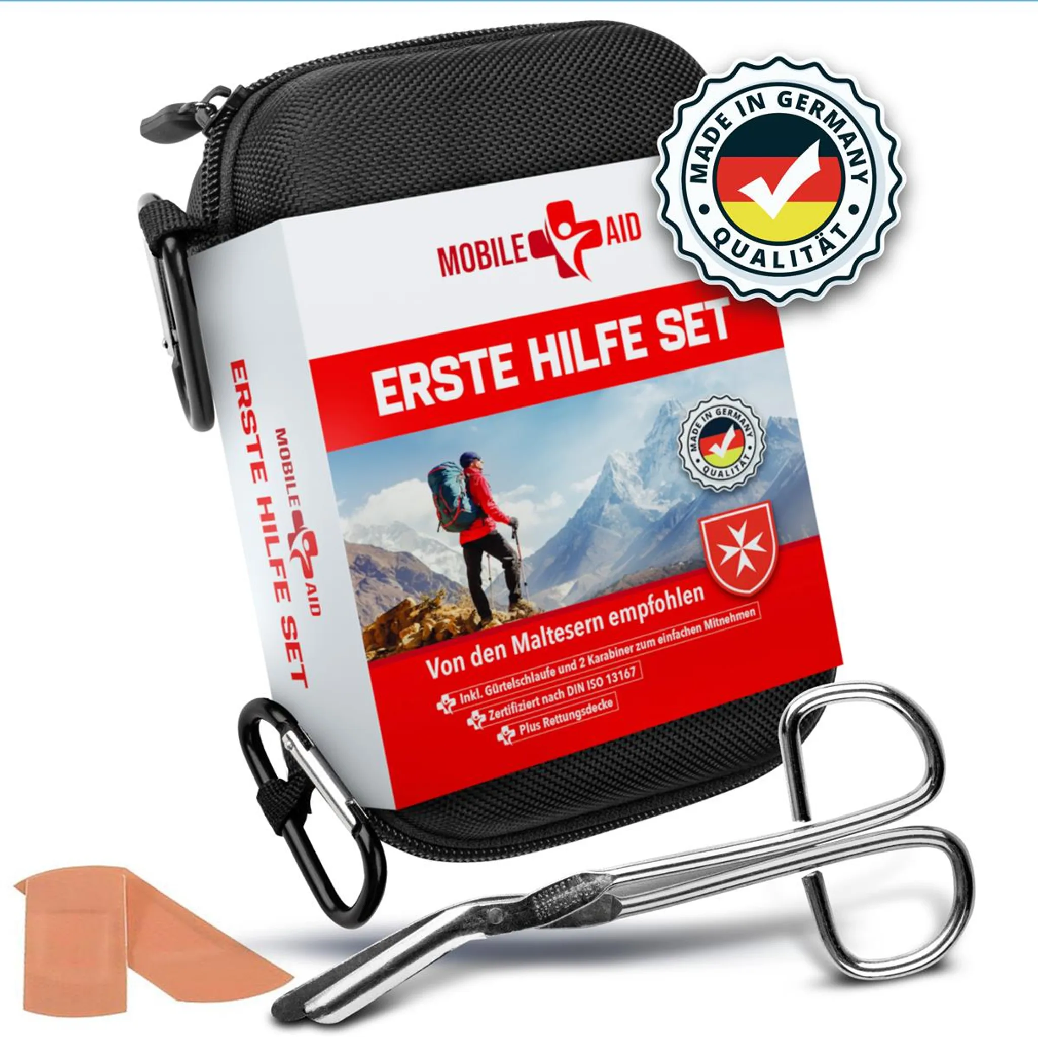 MNT10 Notfall Erste Hilfe Set Outdoor I Inhalt aus Deutschland nach DIN  13167 | First Aid Kit + Zeckenkarte + Beatmungshilfe I Mini, für Kinder