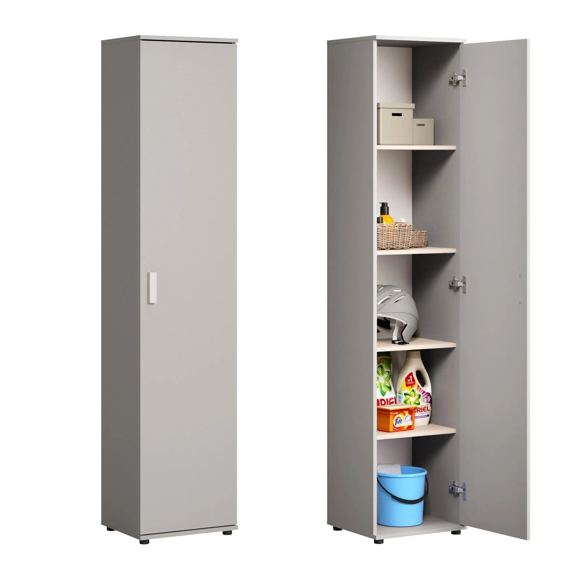 Schmaler Mehrzweckschrank 40 cm breit mit 1 Tür & 4