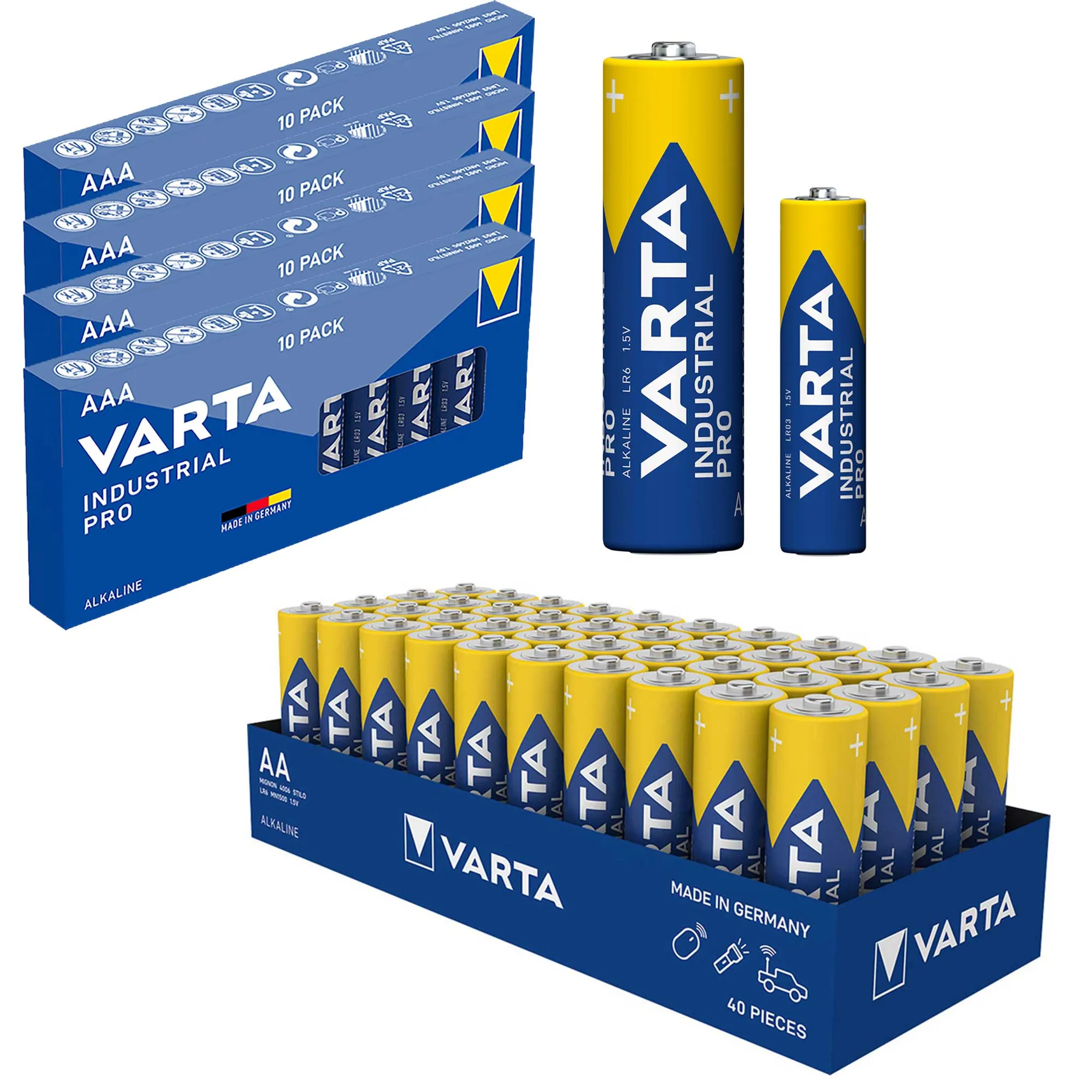 Alkaline 40 Quality Varta Mignon + Micro Set PRO Batterien x AA Industrial Stk AAA 40