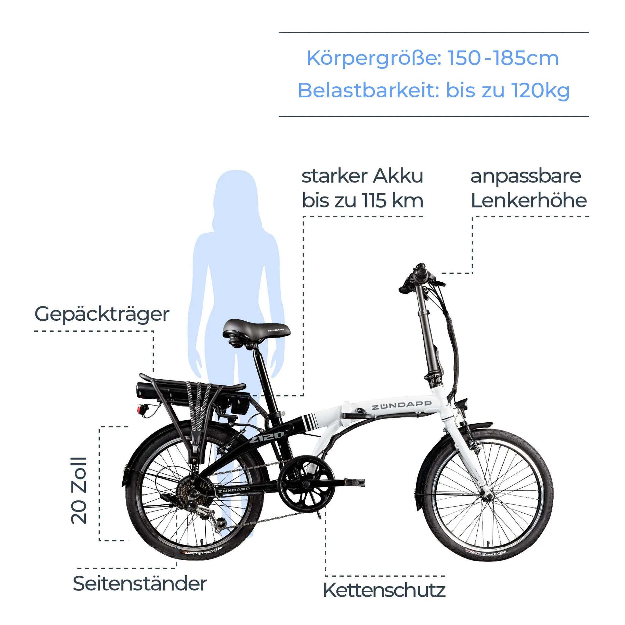 Zündapp Z110 20 Zoll E Bike Elektro Bike Pedelec Faltrad E