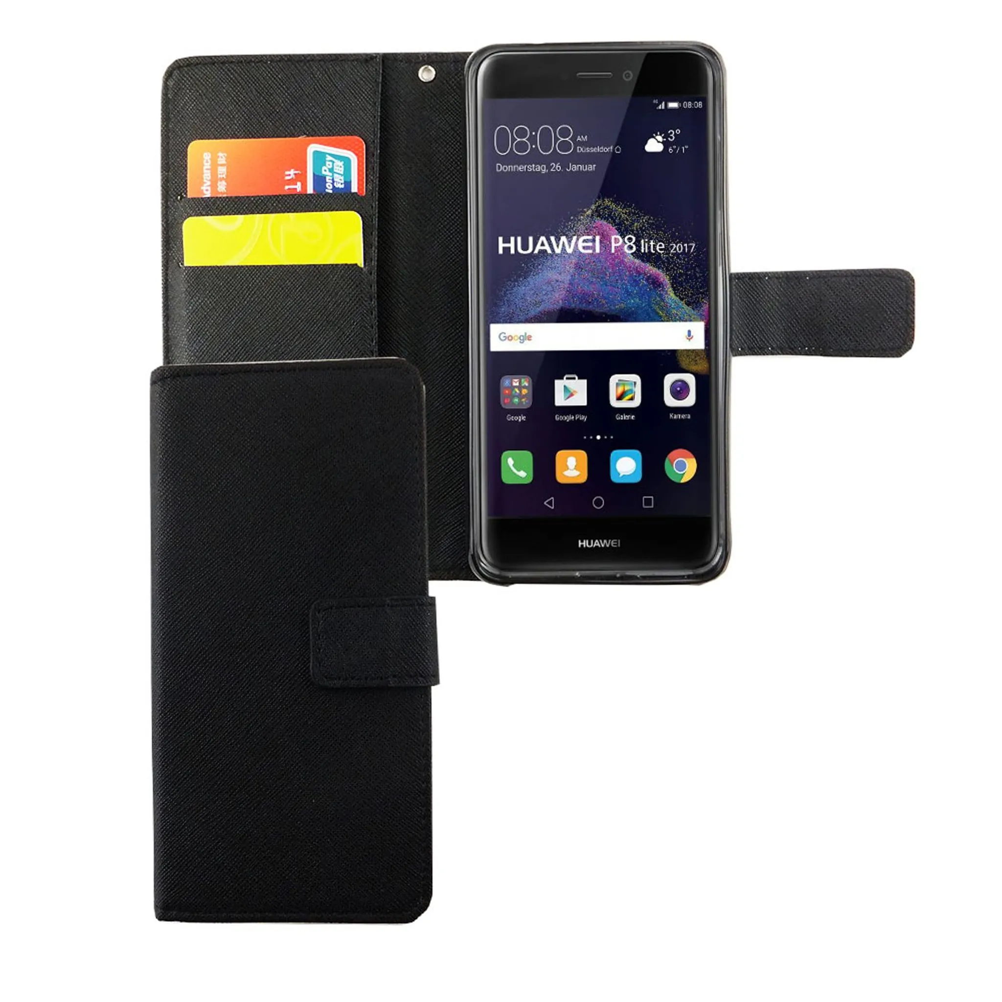 Kratzfestes Tasche Magnetisch Verschluss Handyhülle für Huawei P8 Lite 2015/2016 Gold CAXPRO® Leder Schutzhülle mit Klappfunktion Huawei P8 Lite 2015/2016 Hülle 