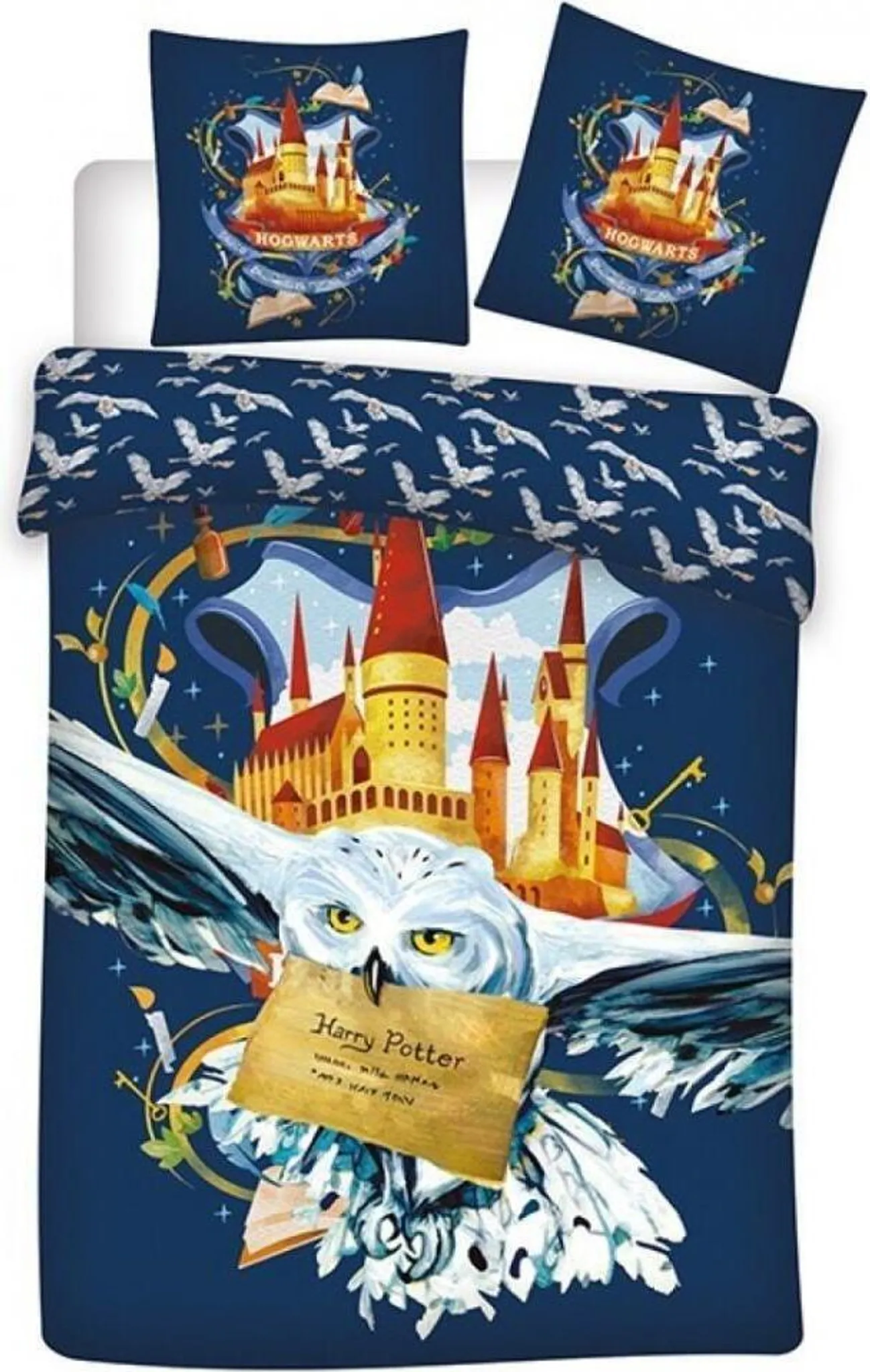 Harry Potter Bettwäsche-Set – Bettbezug 140x200 Cm + Kissenbezug 63x63 Cm, 100% Polyester, Hogwarts Design
