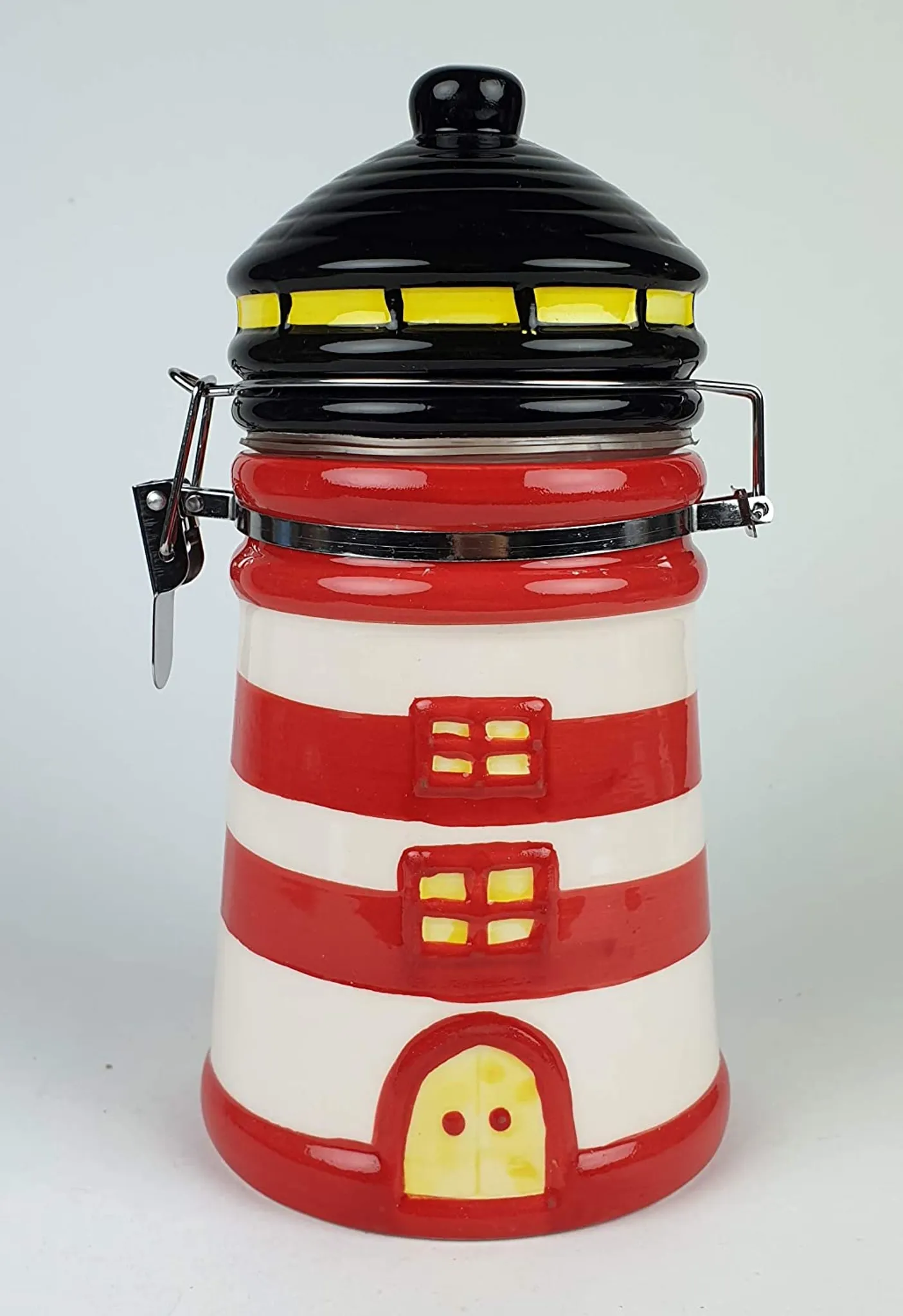 Keramik Vorratsdose Leuchtturm rot weiß