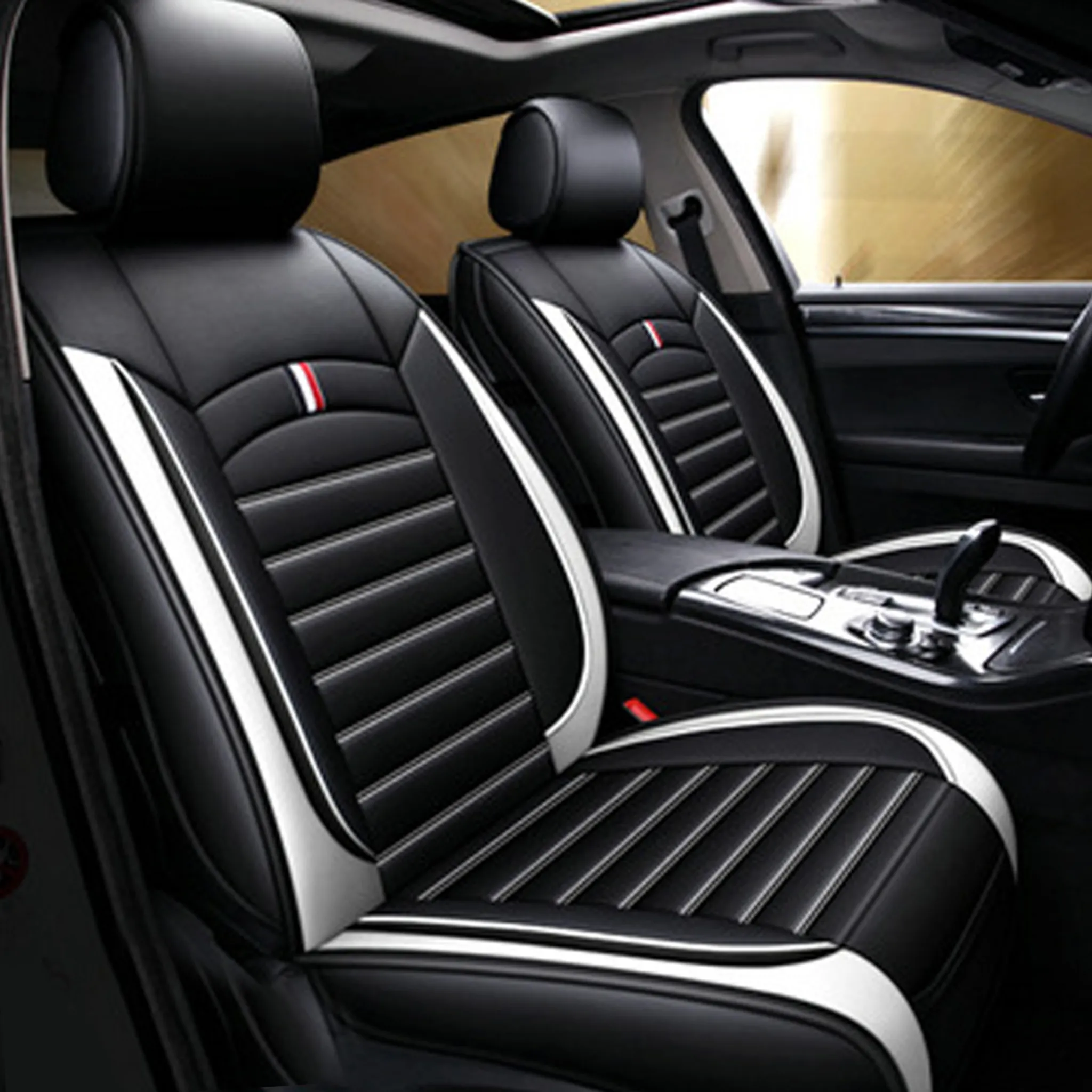 2 Stück Universal Echt Leder Auto Sitzbezüge schwarz für fast alle PKW,  Fahrersitz und Beifahrersitz, Leder