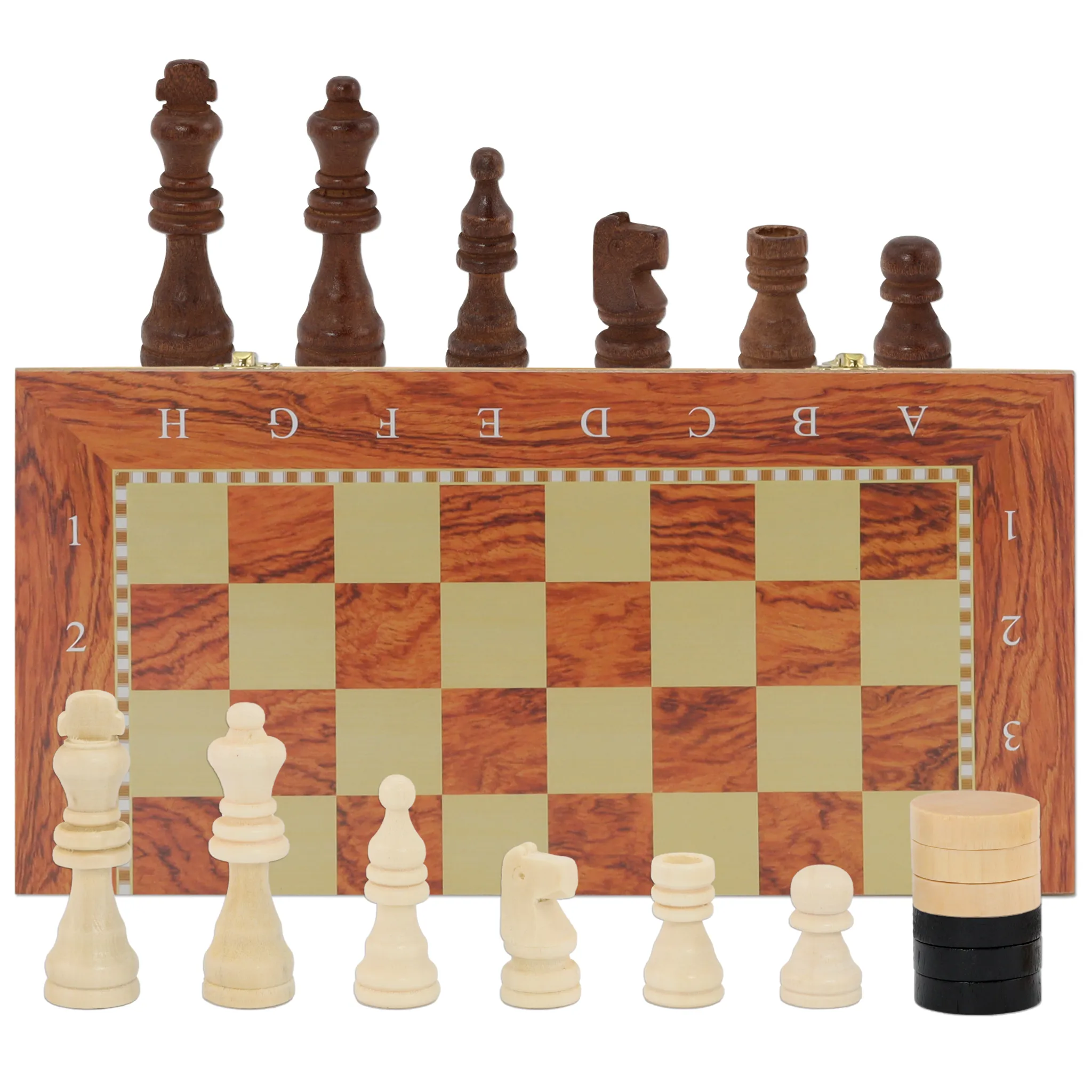 Schach Schachspiel Dame Backgammon aus Holz 35 x 35 cm 