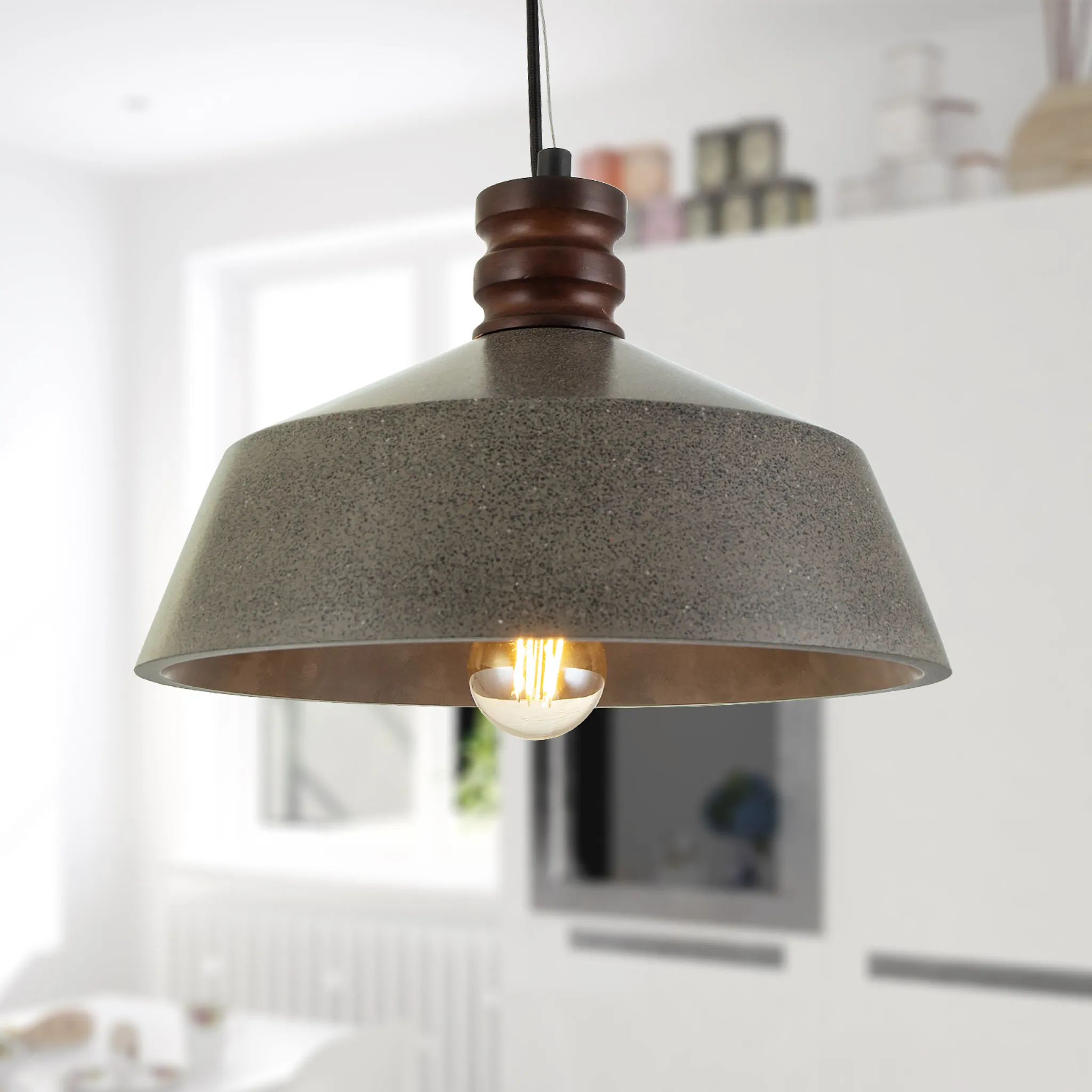 Pendelleuchte, E27, Lampe Höhenverstellbar Beton-Sandstein-Schwarz Esszimmer Farbe Für Wohnzimmer Küche