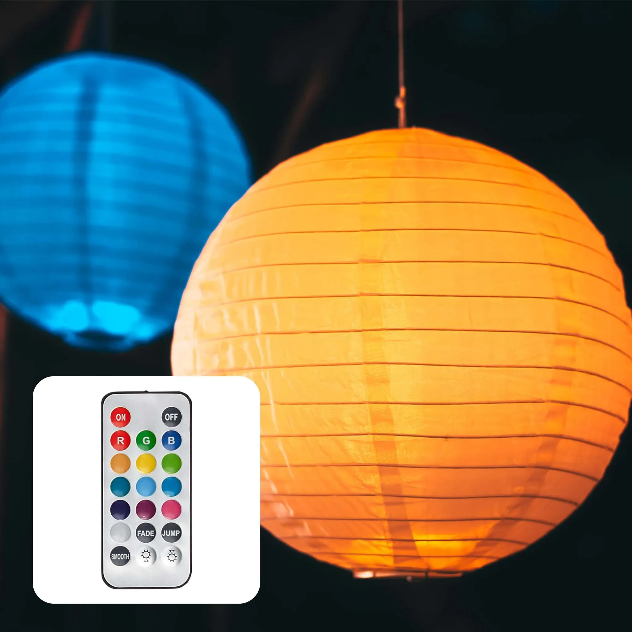 Lot 5 Lampions Extérieur Blanc 30cm + LED Coloré Télécommande - Neuf Hellum | Décoration Jardin Fête