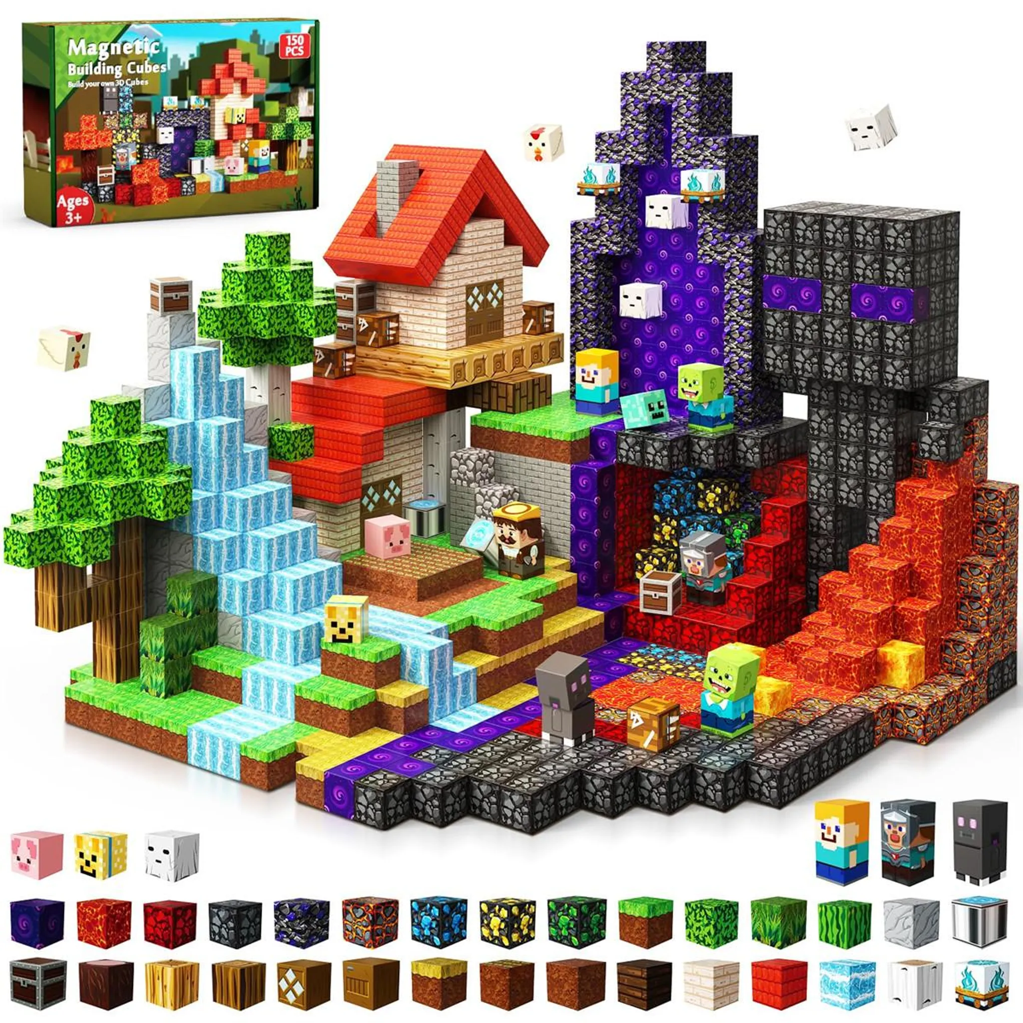 Construction Magnétique 130 Pièces – Cubes Aimantés En ABS – Jeu éducatif 3D – Cadeau Garçon/fille Dès 3 Ans