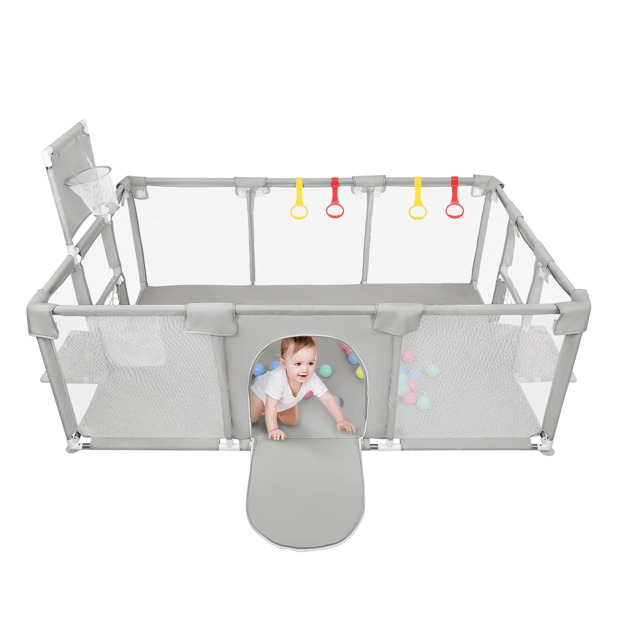 Laufstall Für Babys 127x127 Cm – Mit Weichem Netz, Saugnäpfen & Großer Spielfläche