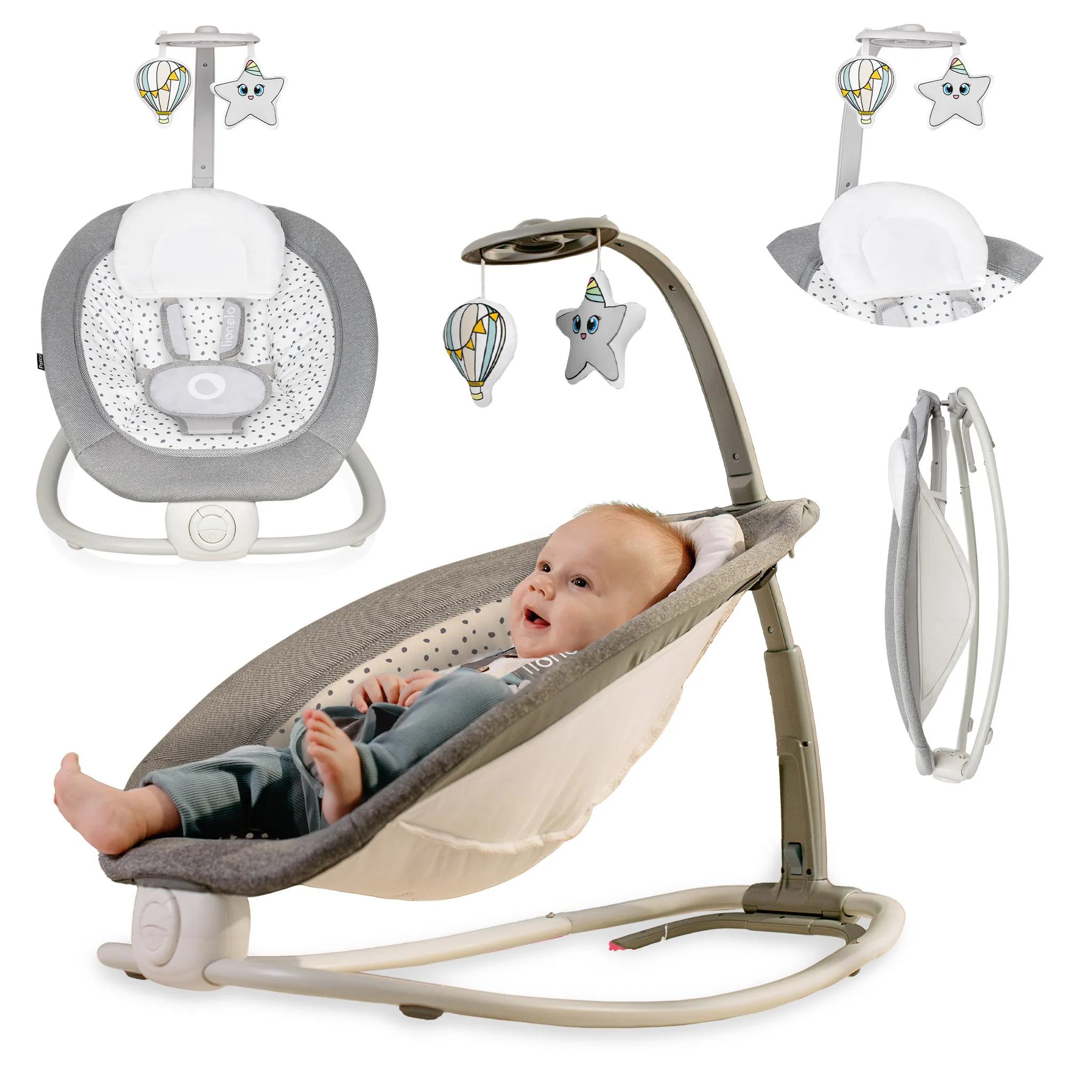 Lionelo Pascal Babywippe Babyschaukel Babynest Taubengrau