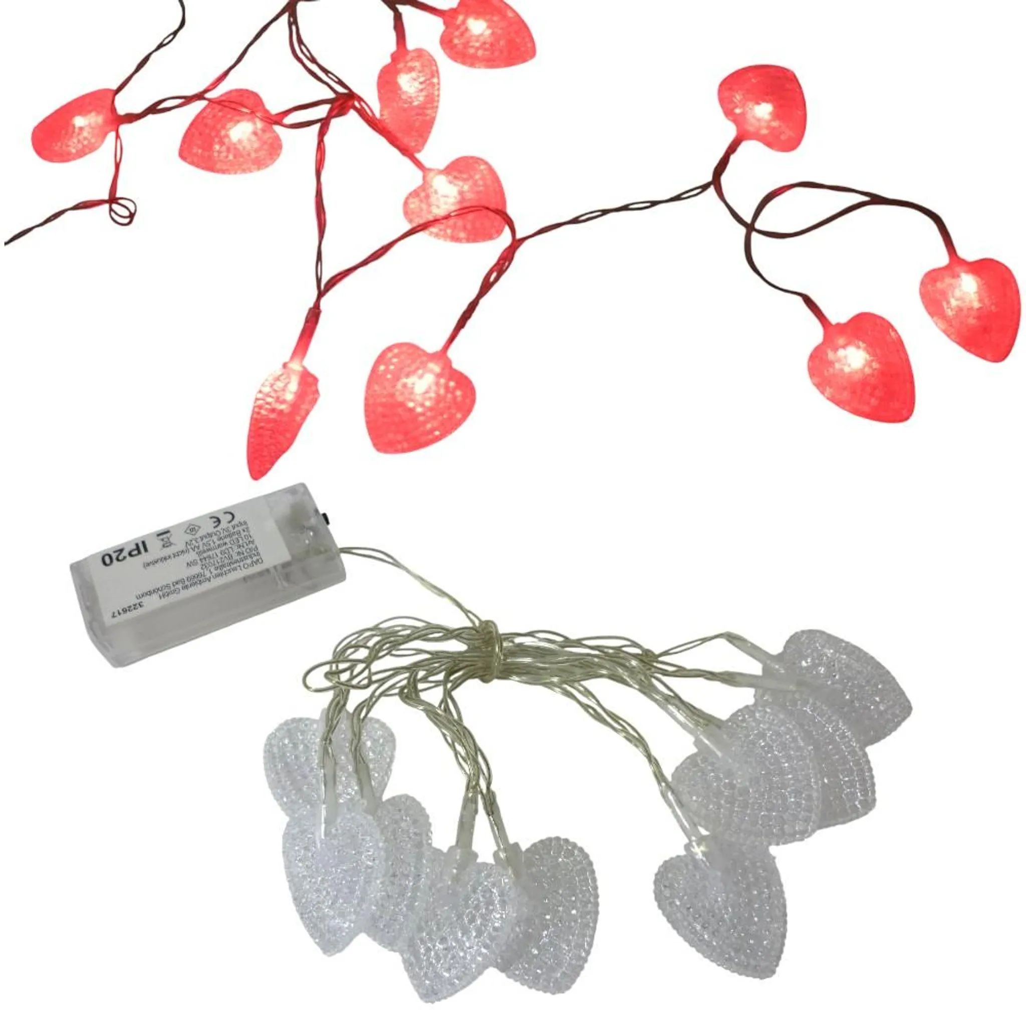 Lichterkette Herz 3,5m LED-Lichterkette Herz Mit Fernbedienung – 3,5m, 12 Herzen, Warmweiß & Mehrfarbig, 8 Modi, USB/Batterie, Für Fenster & Deko