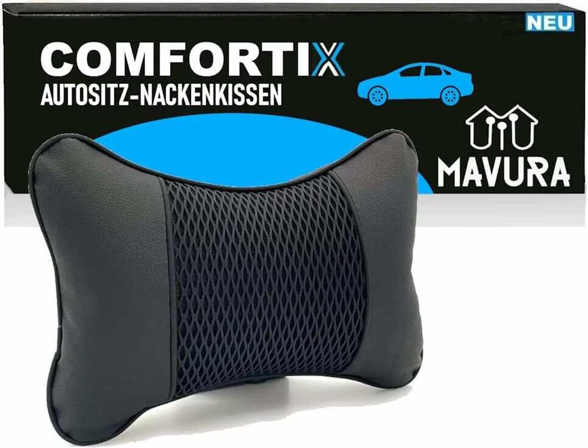 HyDsen Set di cuscini lombari e poggiatesta per auto, poggiatesta auto, supporto cervicale, cuscino ortopedico, design ergonomico per la schiena, affaticamento della schiena (nero