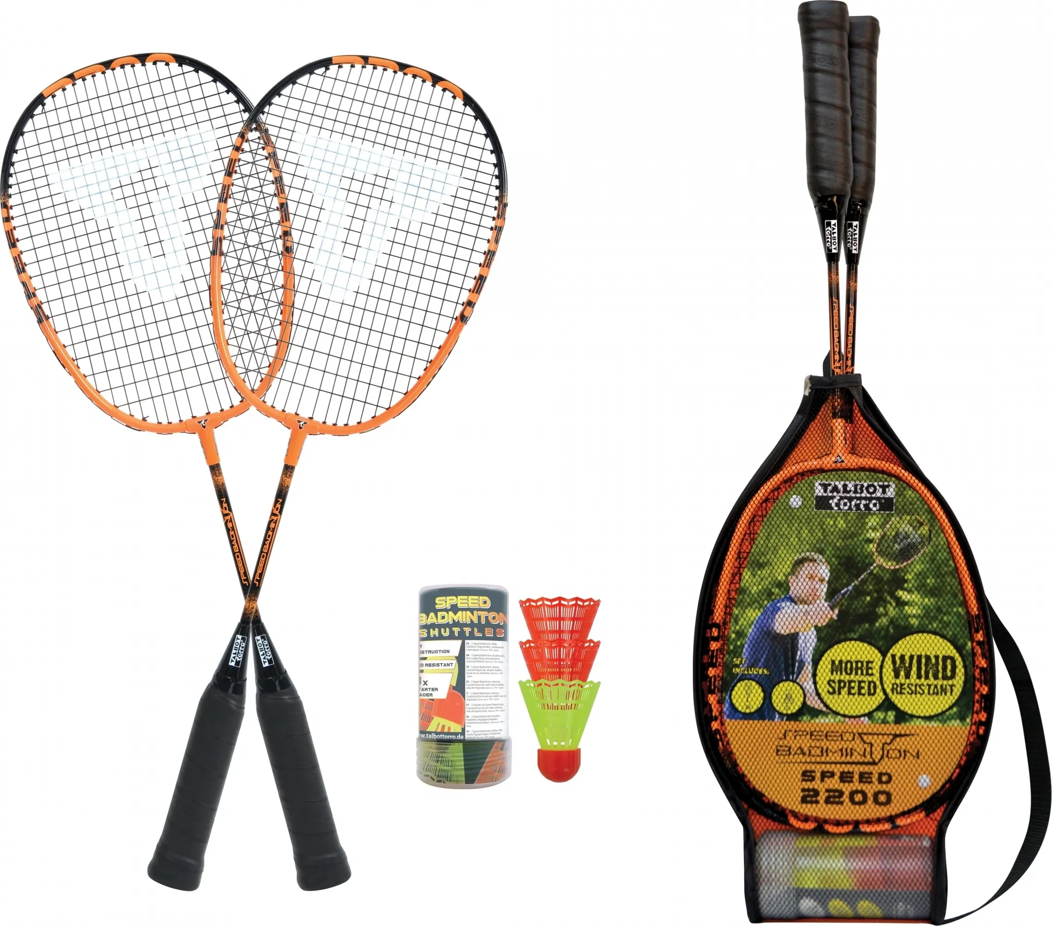 Kit Badminton Talbot-Torro 4-Attacker Plus – 4 Raquettes, 3 Volants, Filet, Sac De Transport