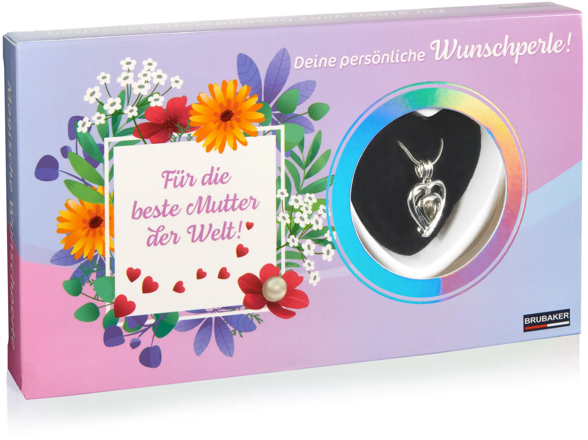BRUBAKER Wunschperle für die beste Mutter der Welt - Halskette mit Silber  Herz Anhänger + Muschel mit echter Perle als Schmuck Geschenkset für die  Mama zum Muttertag
