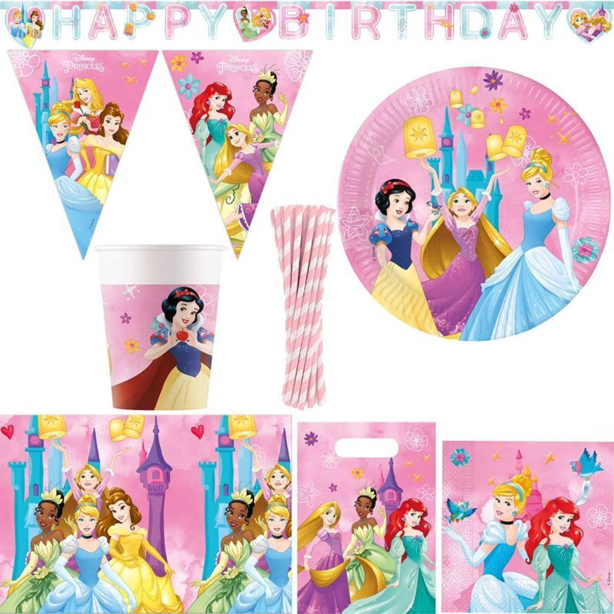 Prinzessinnen Geburtstag Deko XL Partyset Kindergeburtstag Princess Arielle, Schneewittchen