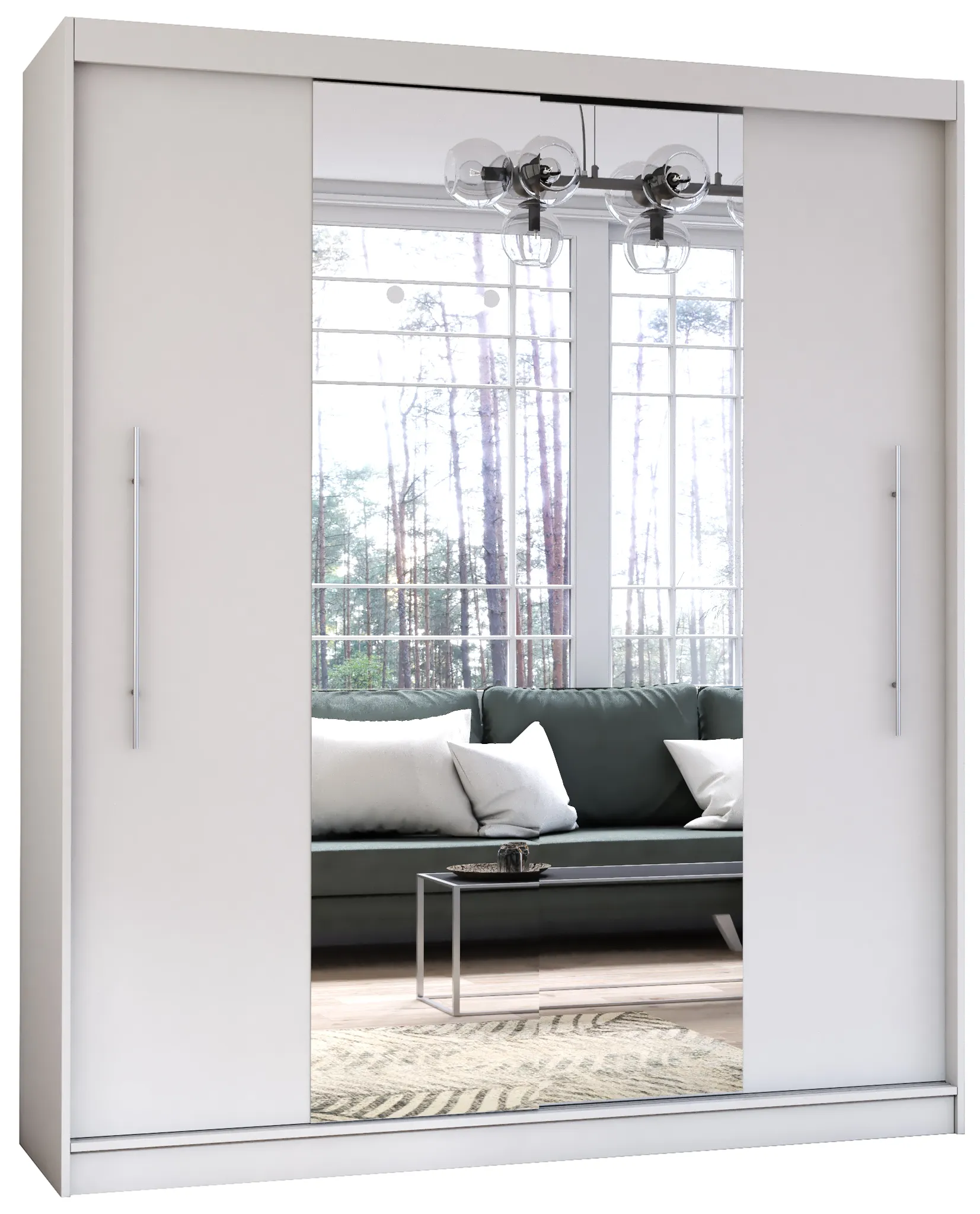 Schwebetürenschrank Kleiderschrank Prime Comfort 183x218x61 cm in Weiß mit  Spiegeltür von Polini Home