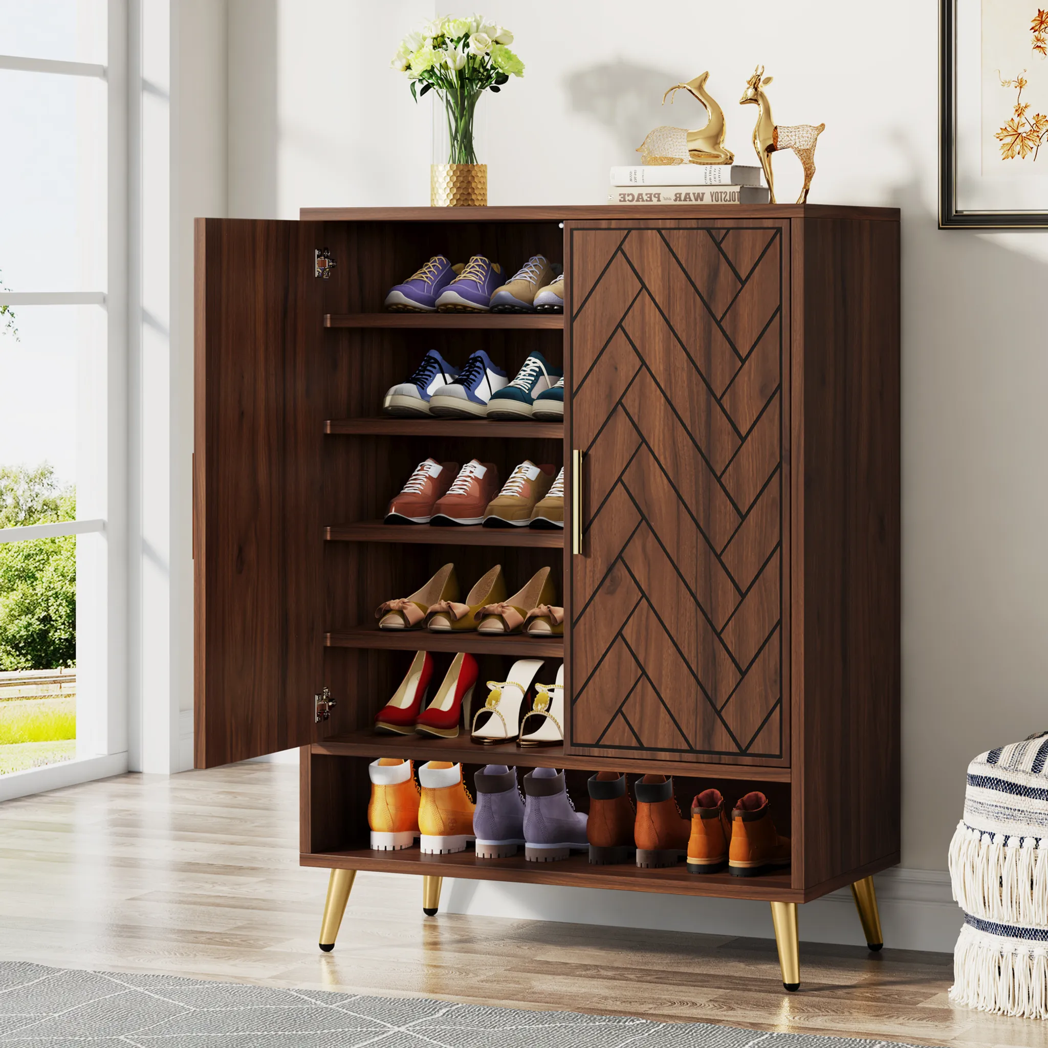 Tribesigns Armoire à chaussures à miroir - Grand organisateur de chaussures moderne à 5 niveaux - Avec portes