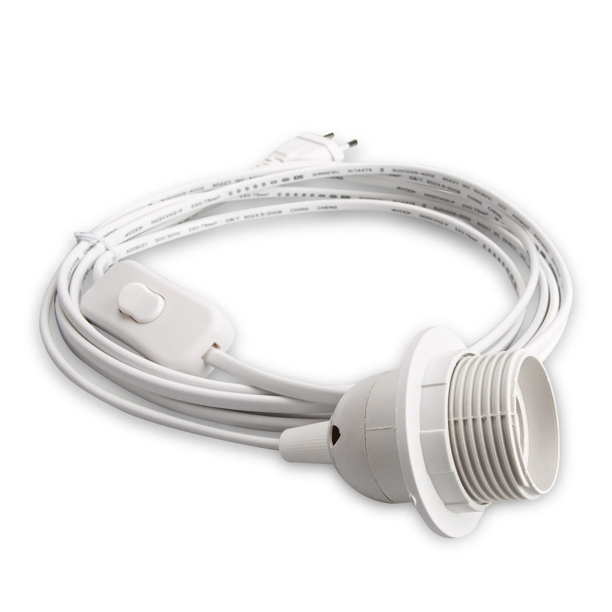 E27 Lampenfassung mit Schalter Netzkabel 5m Lampenaufhängung Sokel 500WS  weiß